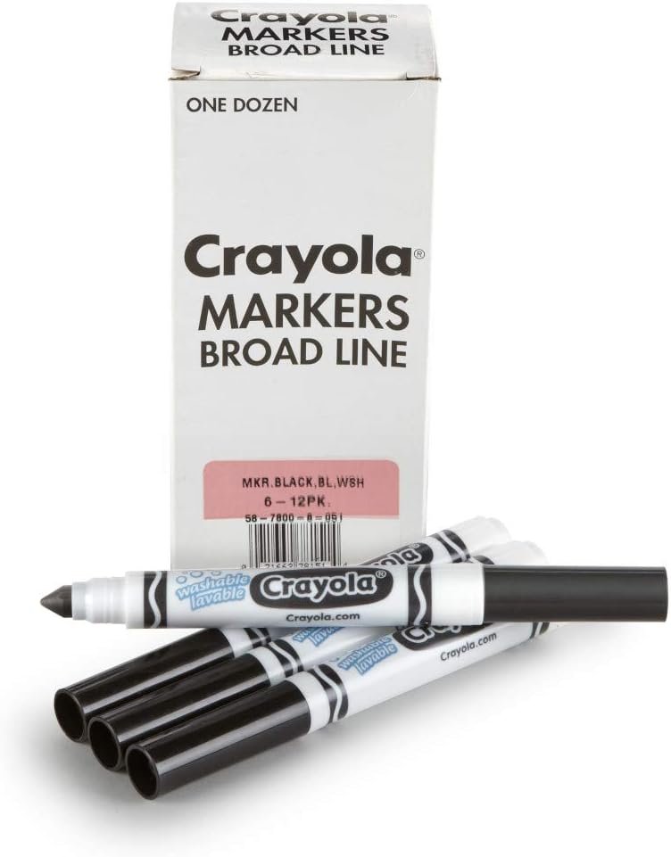 Crayola Washable Markers for Kids – Black (12ct), Bulk Broad Line Markers for School, Classroom Essentials, Teacher Classroom Must Haves for Elementary School