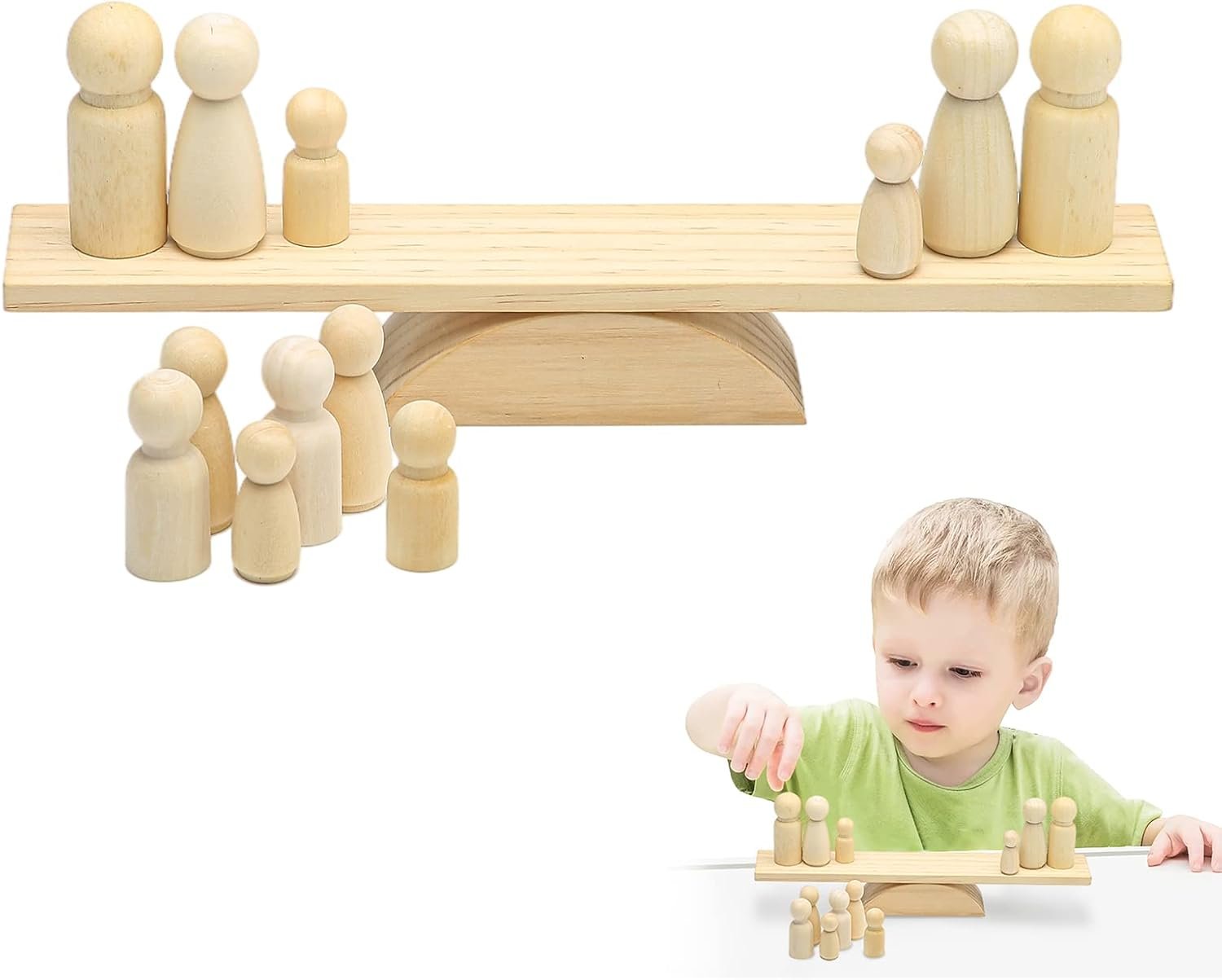 Wooden Baby Toys Balance Counting Toys Math Games Unfinished Wooden Peg Dolls Preschool Learning Educational Montessori Toys for Kids Toddlers