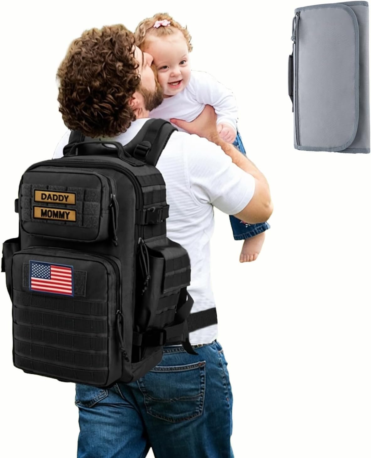 SHARKMOUTH Diaper Bag Military for Men – Large Baby Backpack with Changing Pad for Active Dad – Insulated for Outdoor Travel Camping Park Trips Black for Father’s Day