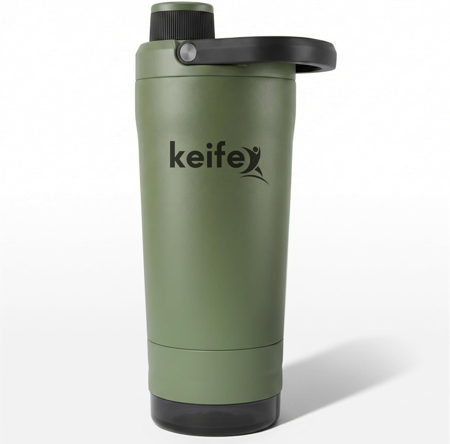 Insulated Stainless Steel Shaker Bottle with Storage Compartment – Leak Proof Protein Shaker Cup, Keeps Drinks Cold for Hours, Durable Gym Bottle, BPA Free, 16oz – KEIFEX (Forest Green)