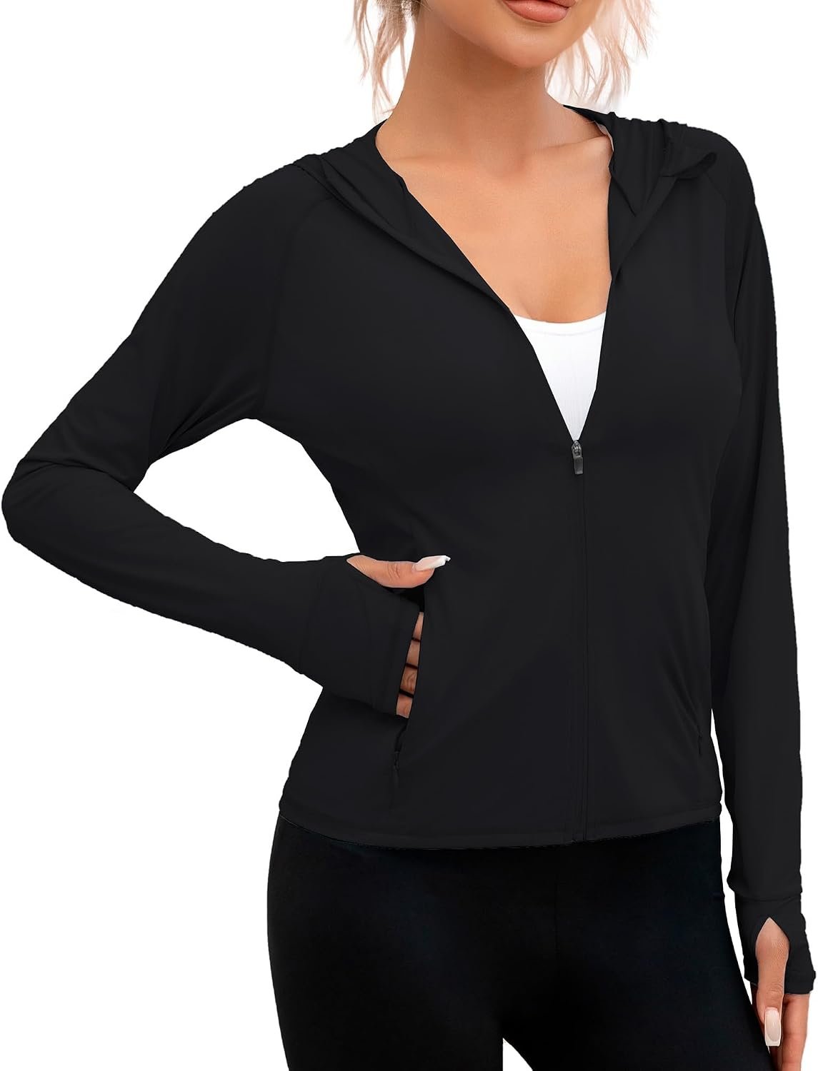 Women’s Sun Protection Hoodie Jacket UPF 50+ Athletic Long Sleeve Running Hikking Shirts with Pocket