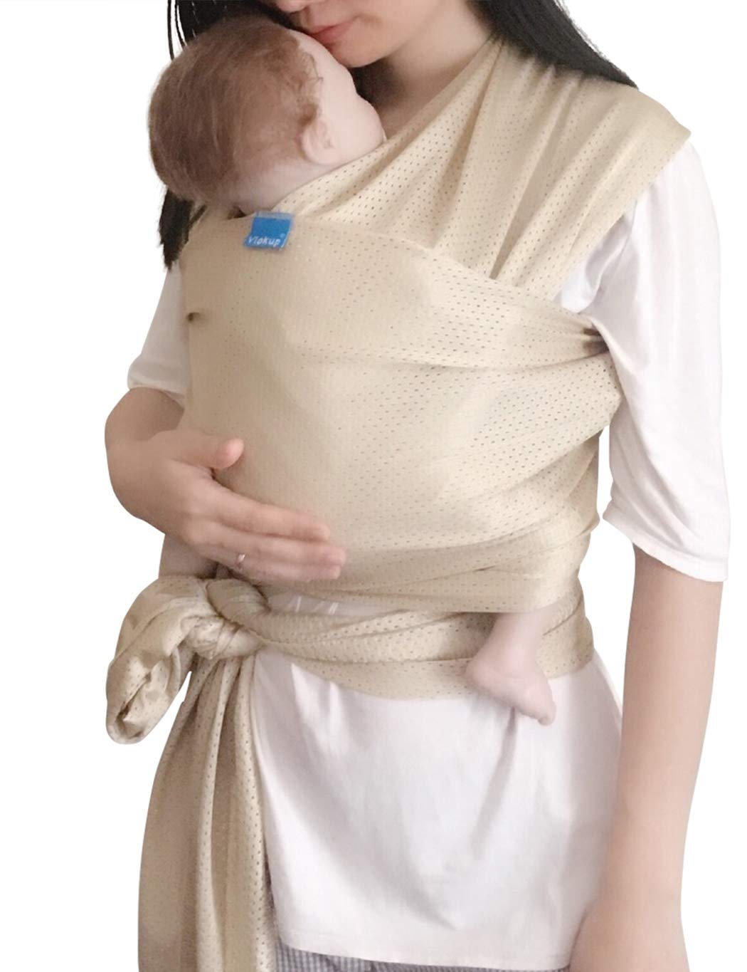Breathable Mesh Baby Wrap Carrier for Infant and Toddler, Lightweight Quick Dry Baby Sling Wrap for Warm Weather, 5M Long x 0.5M Wide, Travel and Daily Babywearing, Champagne