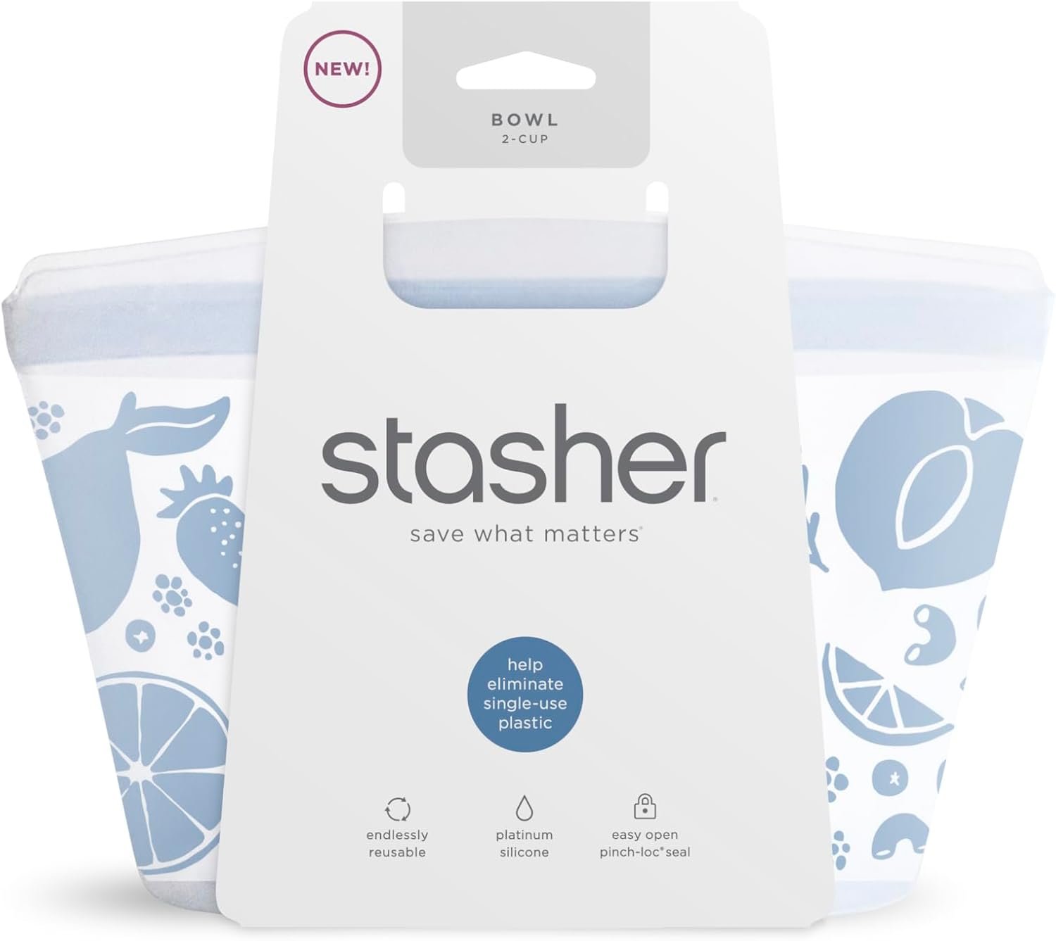 Stasher Premium Silicone Reusable Food Storage Bowl, Clear, Microwave, Sous Vide, Dishwasher, Oven and Freezer Safe, BPA Free, Leak-free, Eco-friendly, 2-Cup Bowl