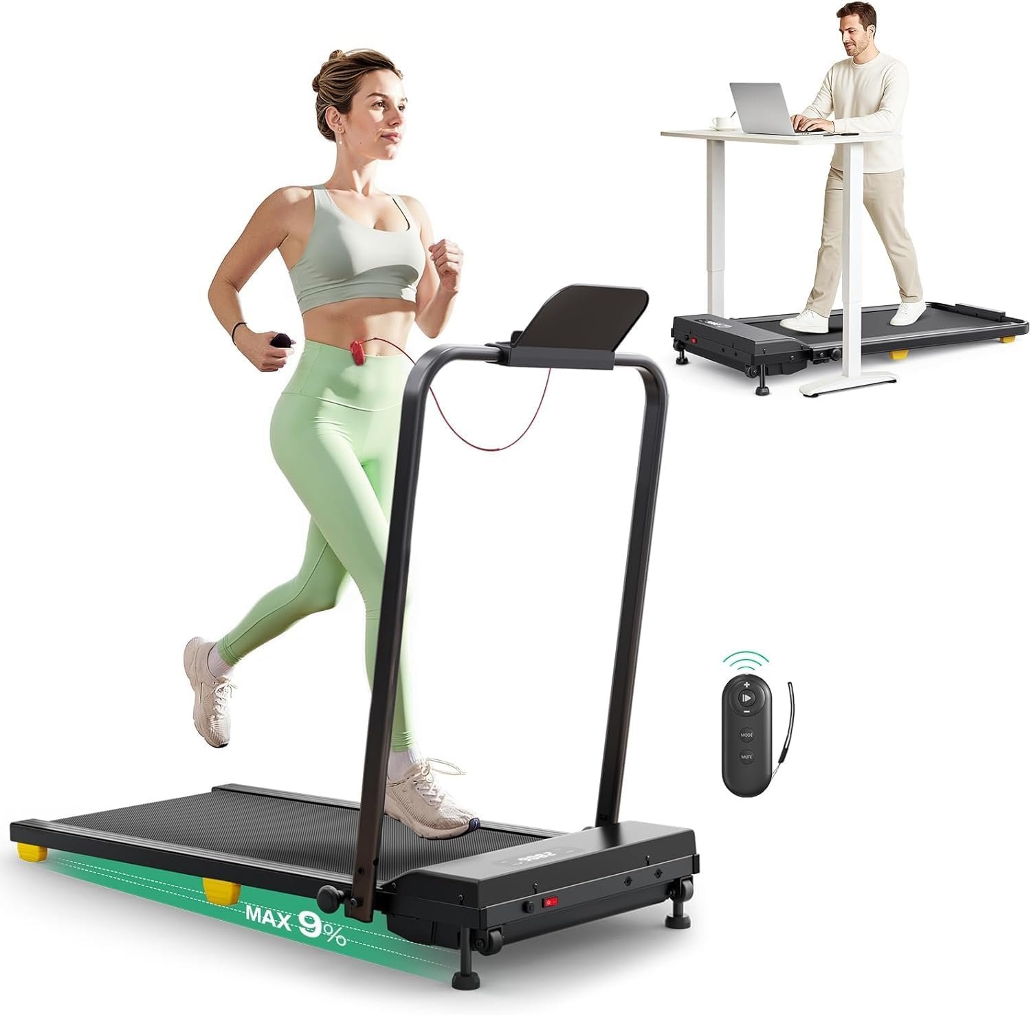 UREVO Walking Pad,Manual Incline Under Desk Treadmill with HIIT Program for Home and Office, 3 in 1 Foldable Treadmill with Remote Control, LED Display