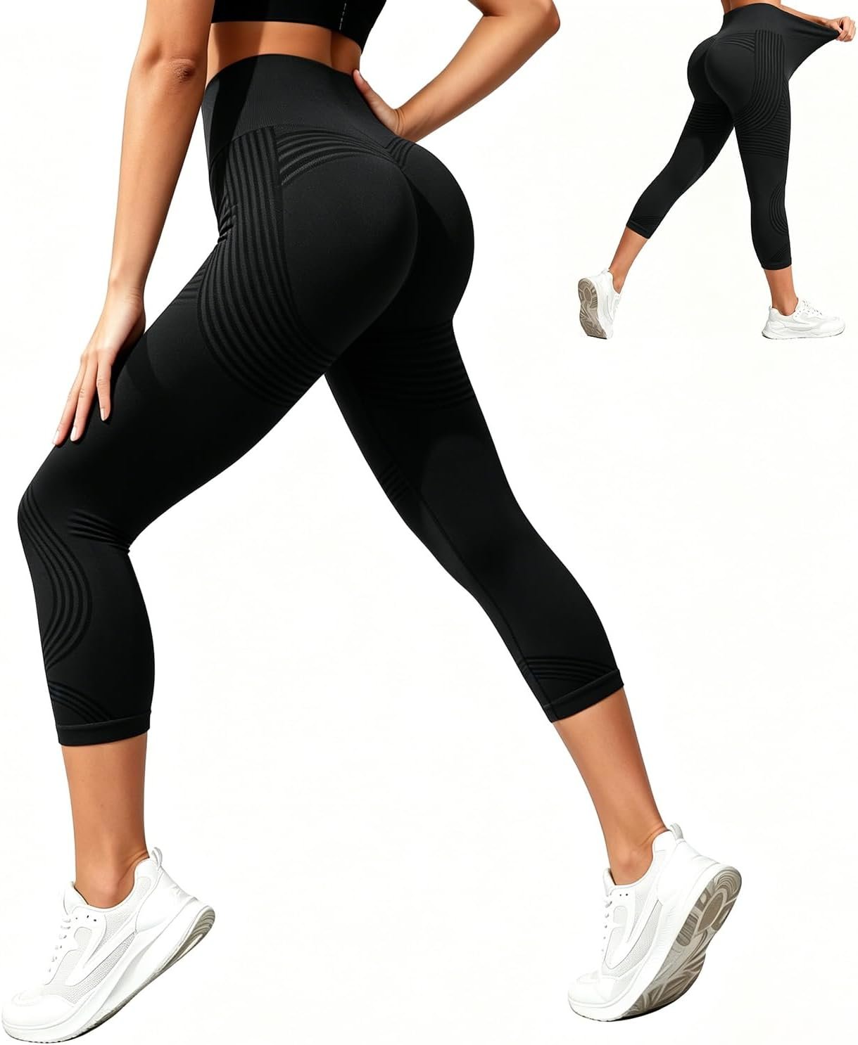 Capri Leggings Anti Cellulite Compression 3D Leggings Women,Tummy Control with Resistance Bands Yoga Capri Legging