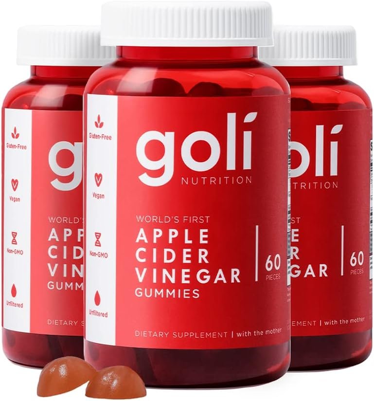 Goli Apple Cider Vinegar Gummies – Worlds First ACV Gummy with Vitamin B12, Beetroot & Pomegranate – Vegan, Non-GMO, Gluten-Free, 180 Count (3 Pack)