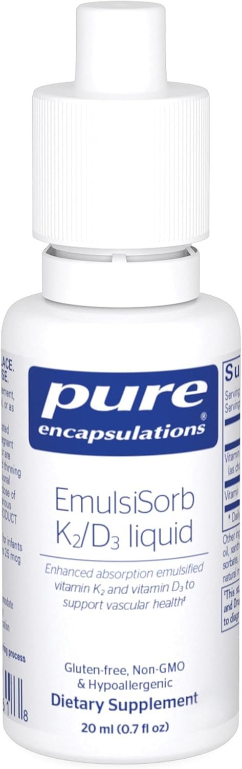 Pure Encapsulations EmulsiSorb K2/D3 Liquid | Enhanced-Absorption Emulsified Vitamin K2 and Vitamin D3 for Vascular Health Support* | 0.7 Fl Oz