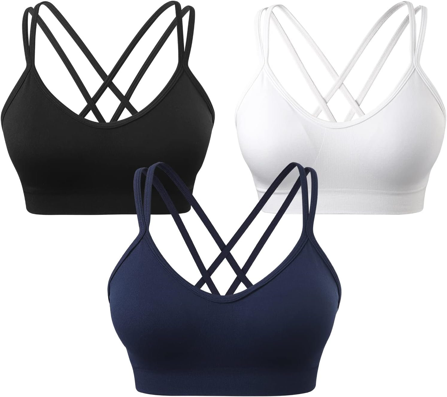 VEQKING Women’s Cross Back Sports Bra Padded Strappy Medium Support Yoga Bra for Workout Fitness 3 Pack