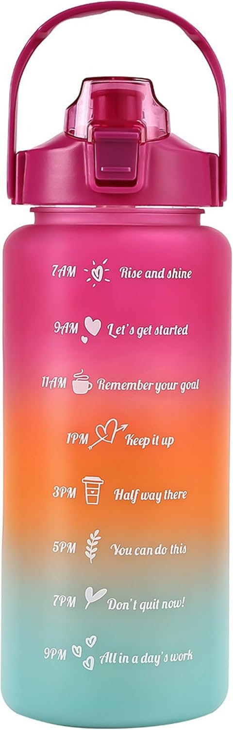 64 oz Motivational Water Bottle with Straw & Time Marker, Large BPA Free Leakproof Water Jug, Half Gallon Sports Water Bottle for Gym, Fitness, Hiking & Outdoor (Rose red)