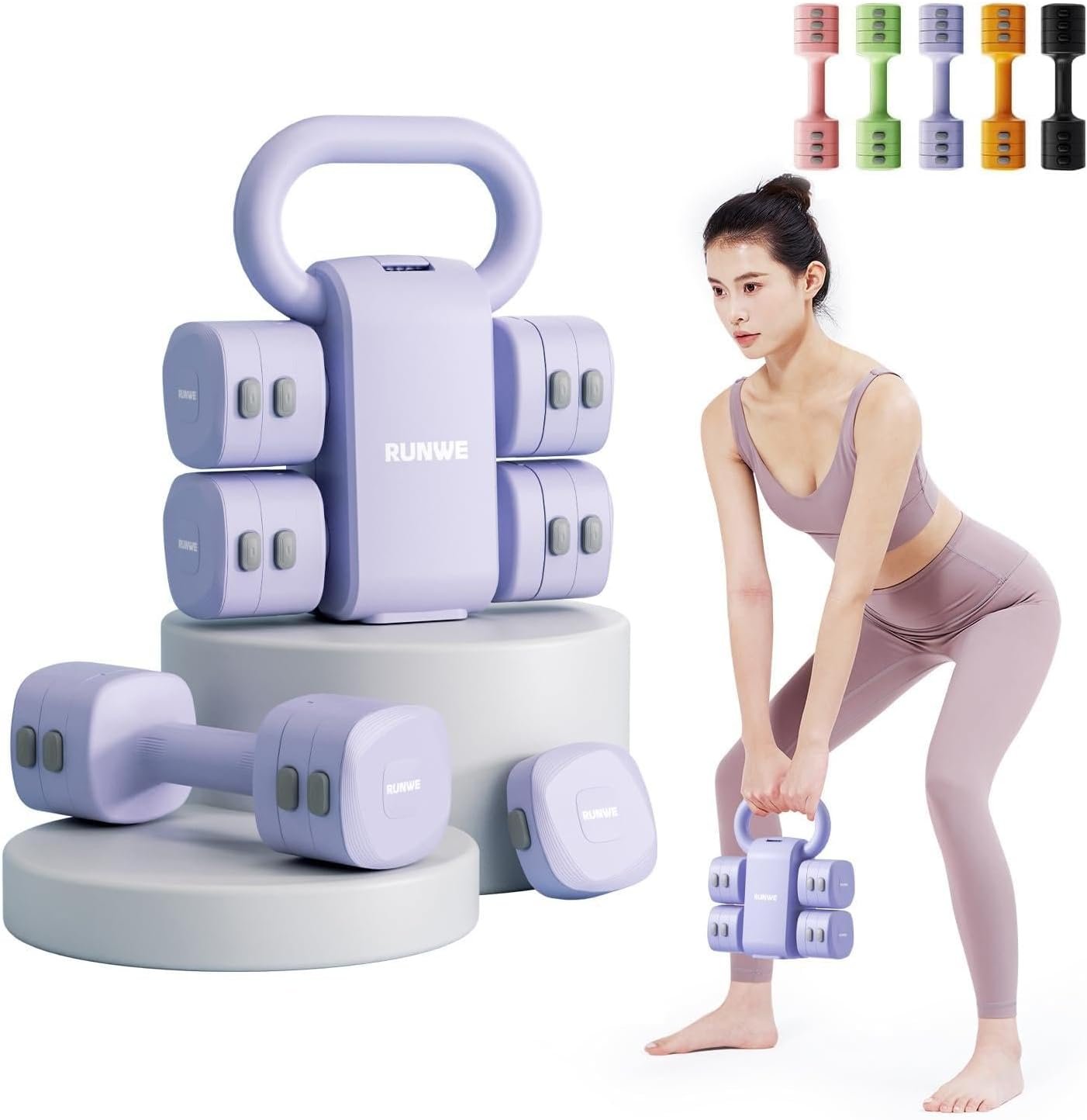 Lightweight Adjustable Dumbbell Kettlebell Set – 4 in 1 Free Weight Set with Kettlebell Grip Converter, Each 2.2 3.3 4.4 5.5lb Quick Change Weight Women Dumbbell Set for Small Spaces Home Gym