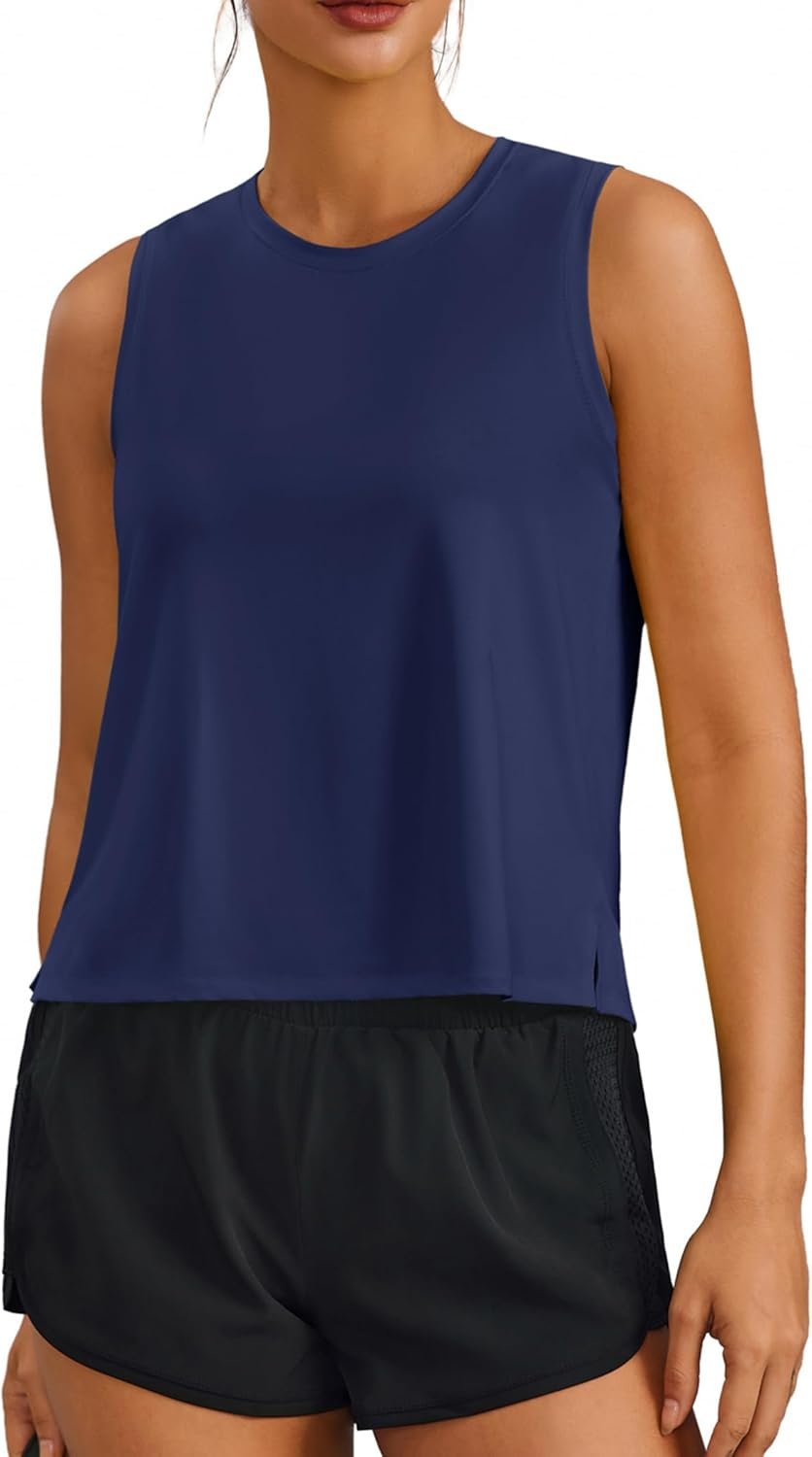 PINSPARK Ice Silk Workout Tank Tops for Women UPF50+ Quick Dry Cropped Tops for Gym Running Pilates Exercise Summer