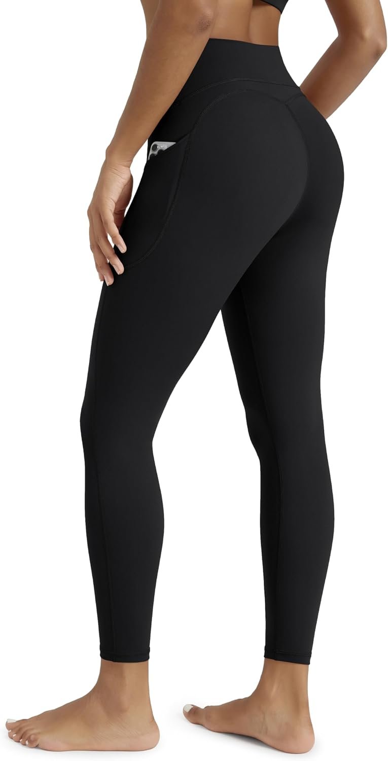 ODODOS Women’s 3D Contour Butt Lift 7/8 Compression Leggings with Pockets High Waist Tummy Control Yoga Pants, 25″ Inseam