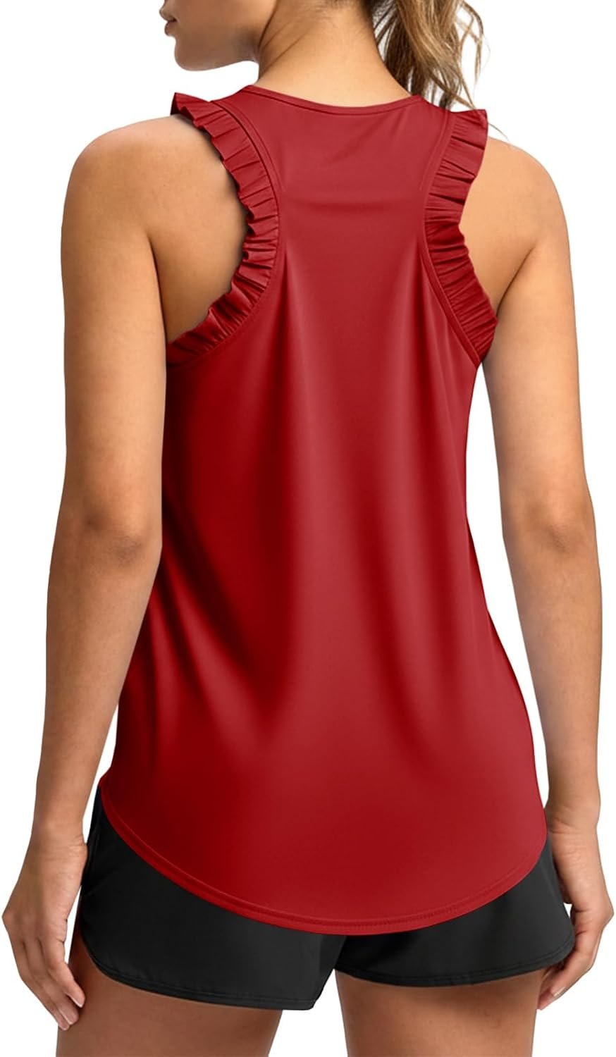 Fisoew Women Summer Workout Tank Tops Ruffle Sleeveless Racerback Crewneck Casual Loose Running Gym Athletic Tee Shirts