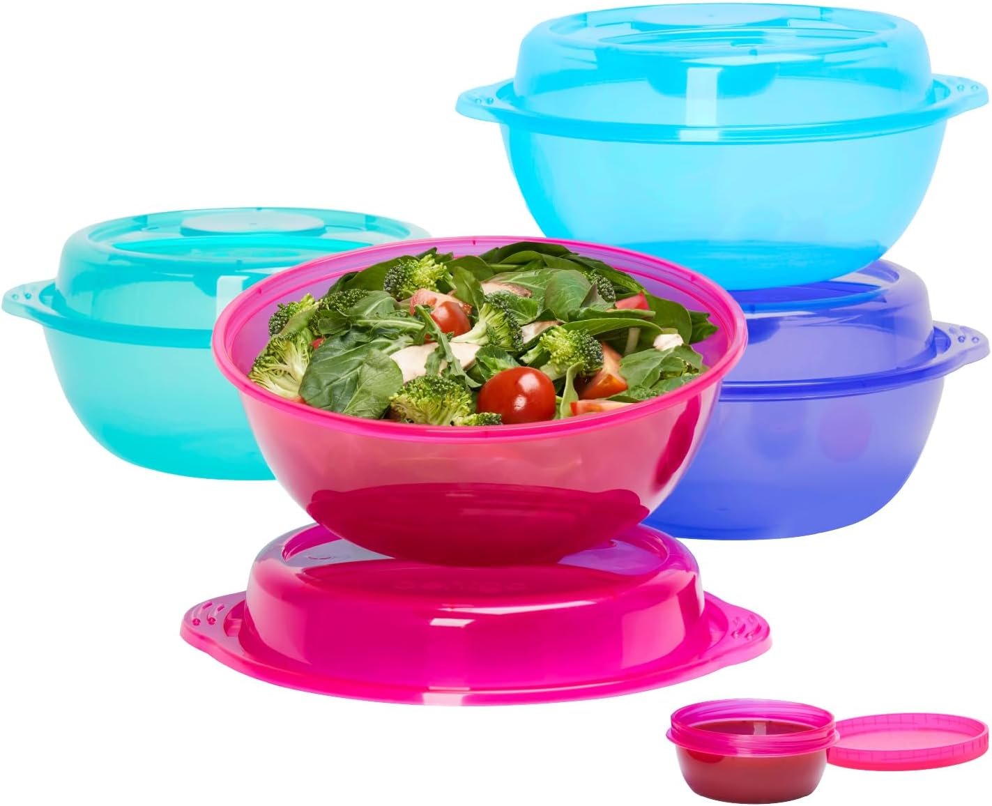 Bentgo Easyboxes Salad-to-Go Containers – 8-Piece Set: 4 Bowls, Leak-Proof Dressing Cups Built-In & 4 Fitted Lids Seal in Freshness; Reusable/BPA-Free for Salad, Pasta, & Cereal (Jewel Brights)