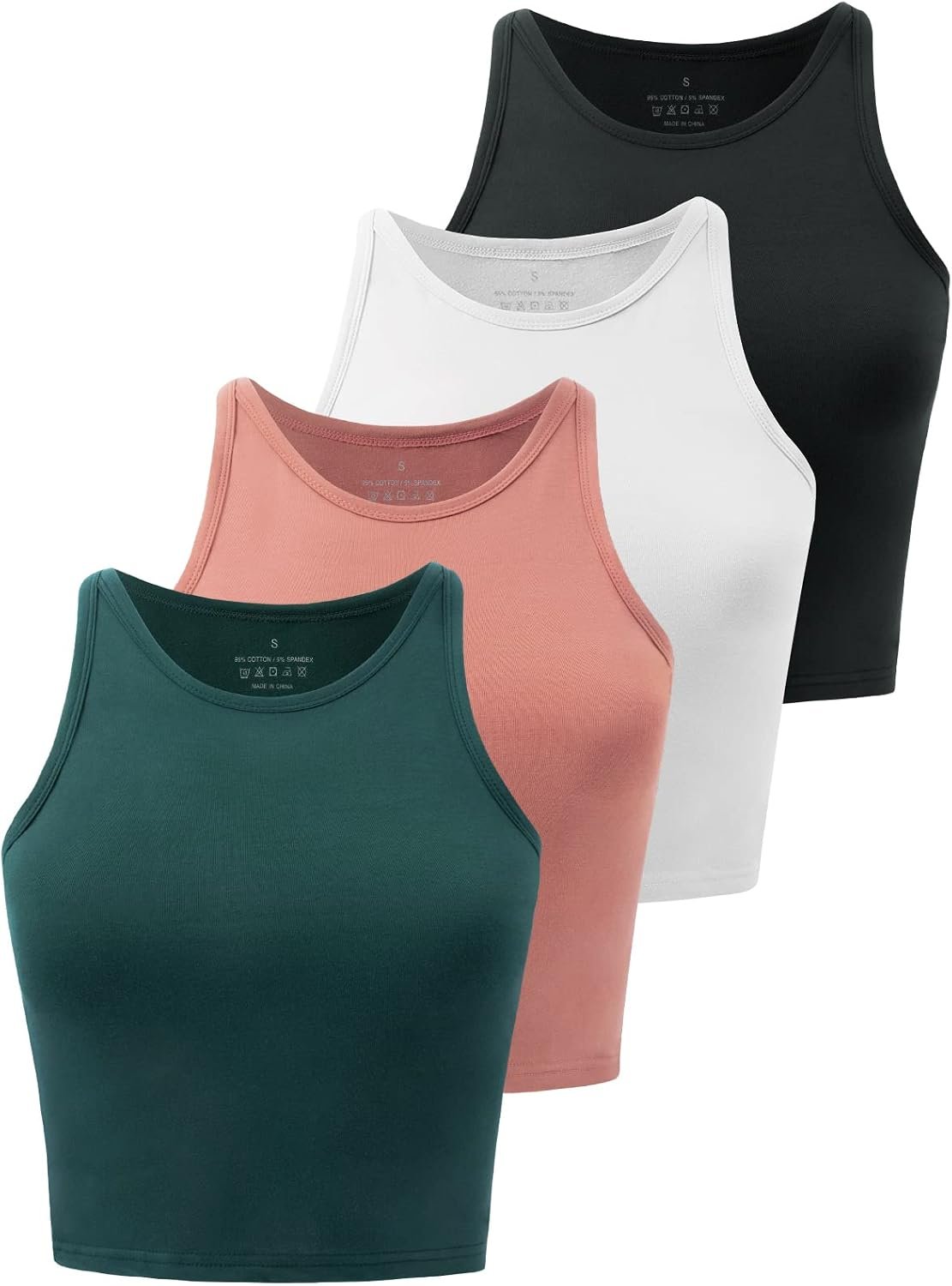 Kole Meego Crop Tops for Women Workout Cropped Tank Top High Neck Camisole Yoga Shirts Athletic Undershirts 4 Pack
