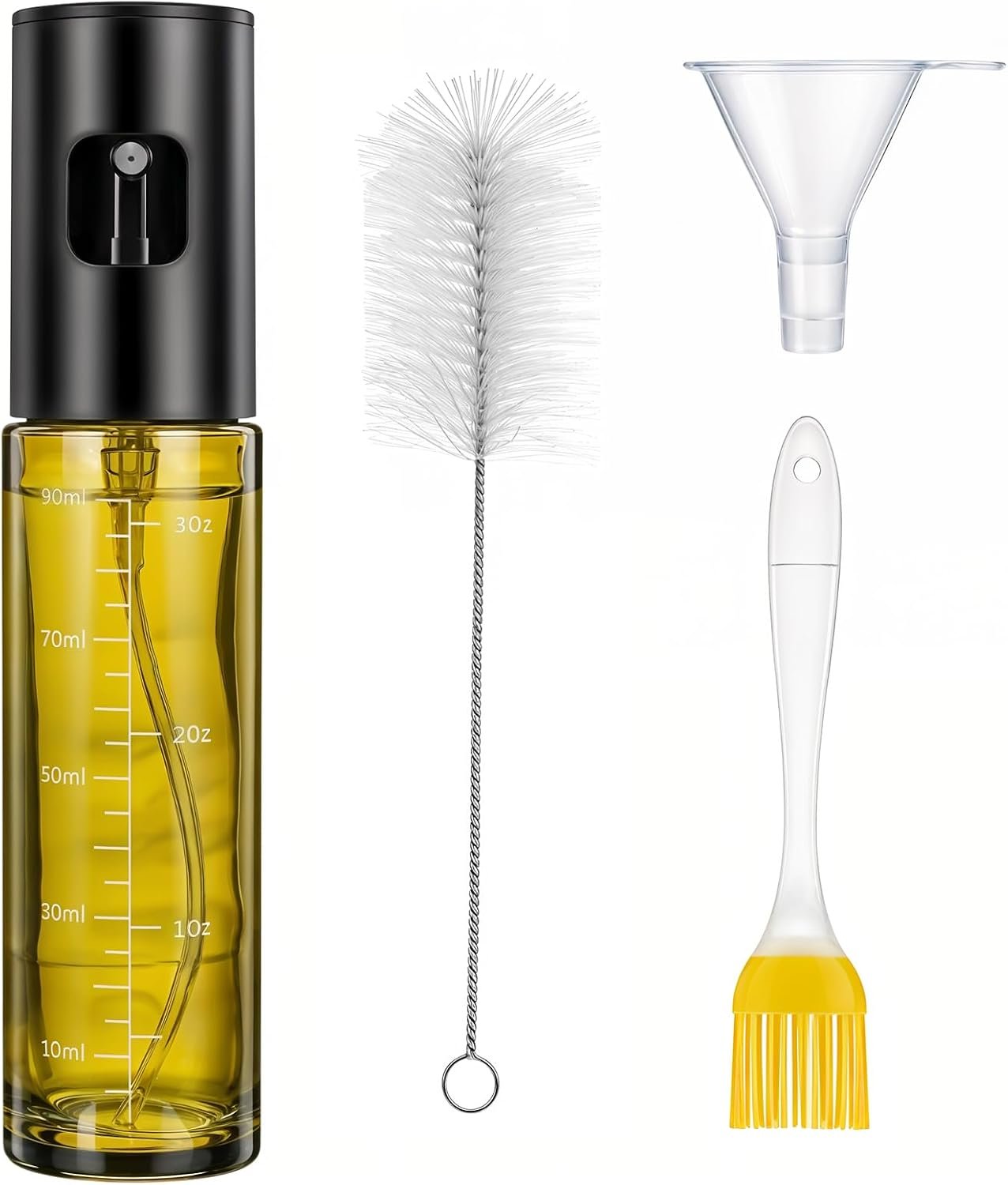 Sibba Olive Oil Sprayer for Cooking, 30ML Glass Oil Mister Light-Blocking Anti-Drip Spray Bottle with Basting Brush & Cleaning Brush, Kitchen Gadget for Air Fryer Baking BBQ Grilling