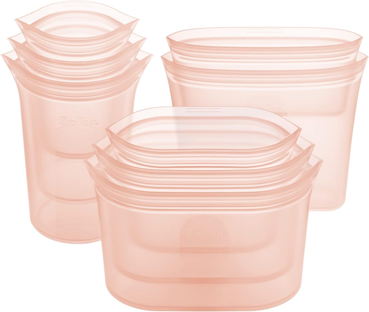 Zip Top Reusable Food Storage Bags | Full Set of 8 [Peach] | 100% Silicone Meal Prep Container | Microwave, Dishwasher and Freezer Safe | Made in the USA