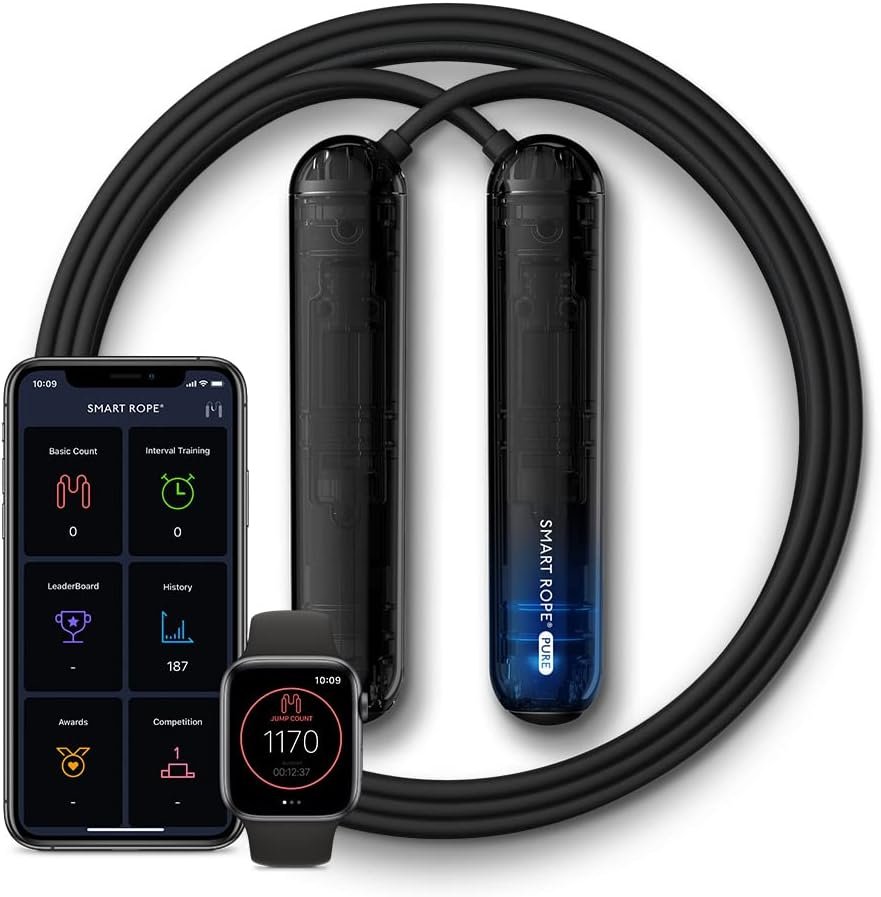 Tangram Smart Rope PURE (App-Connected Smart Jump Rope for Fitness and Workouts, Jump Counter, Adjustable Length, Bluetooth Enabled, Track Calories and Jumps, Dual Ball Bearing Rotation)