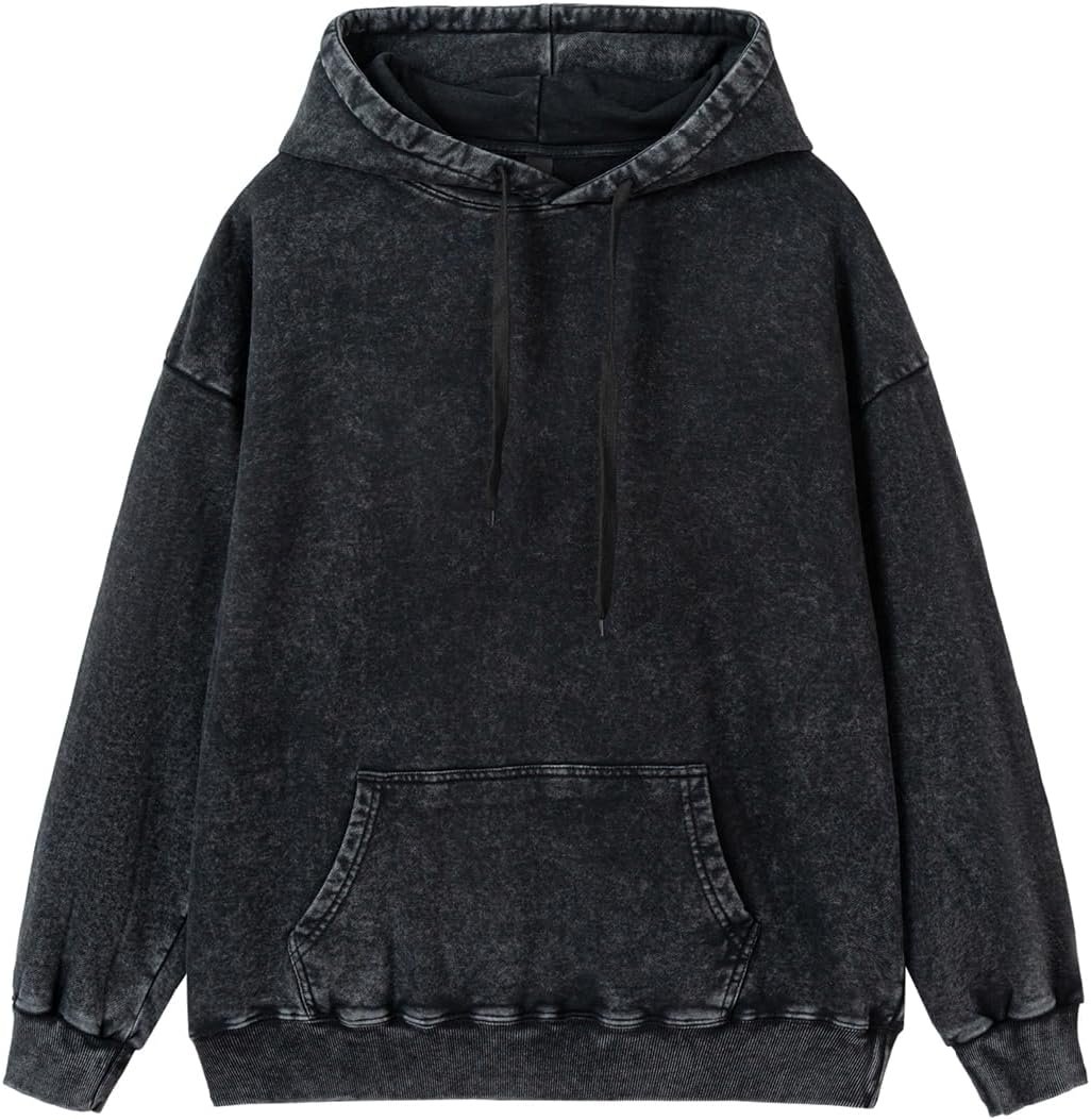 Womens Oversized Acid Wash Hoodie Unisex Heavyweight Cotton Hoodies Vintage Washed Sweatshirt Women Men