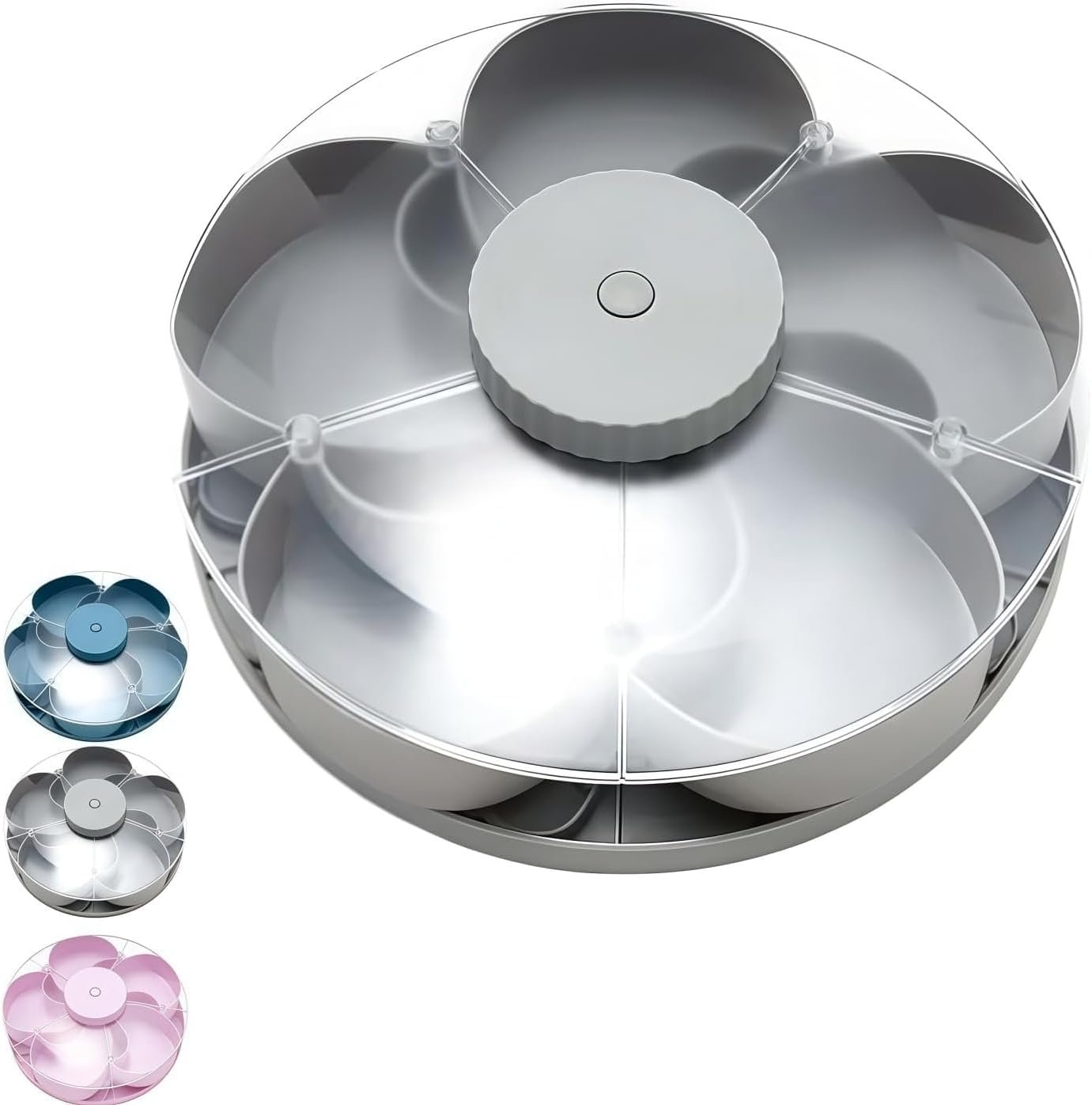 Divided Serving Tray That Spins – Perfect for Snacks, Dips & Party Appetizers, Rotating Snack Box Container with Lid, Lazy Susan Organizer Veggie Fruit Tray for Kitchen,Travel and Picnic (Gray)