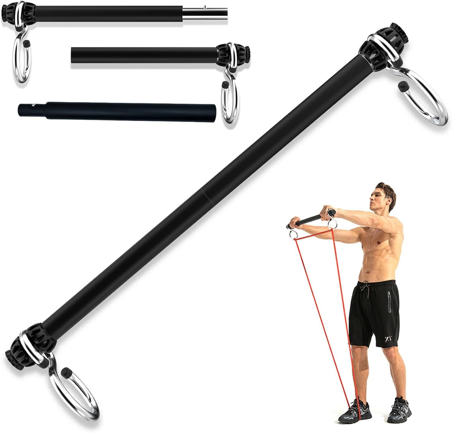 Resistance Band Bar, Portable 43 Inch Pilates Bar with Resistance Bands Home Gym Workouts Stick Squat Yoga Pilates Flexbands Kit for Full Body Shaping