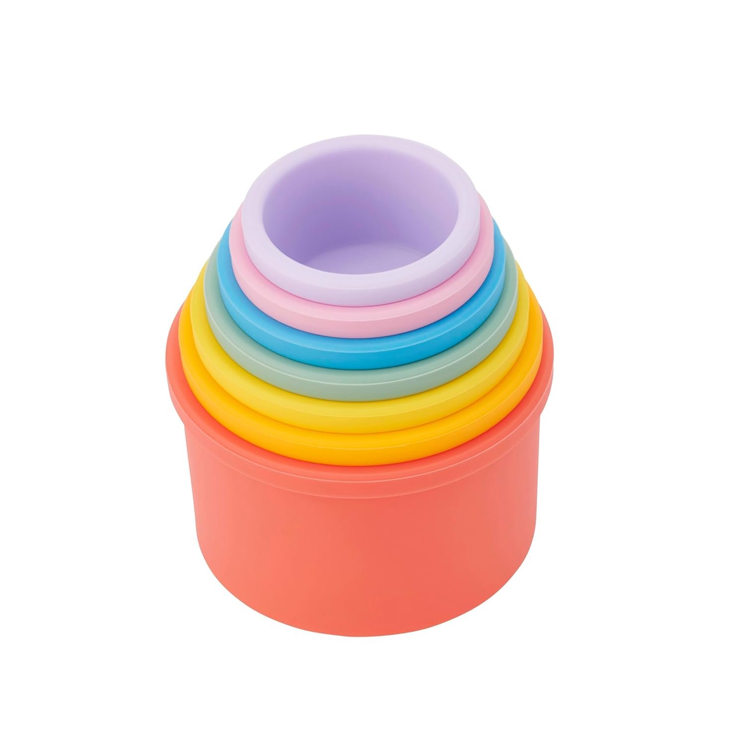 tickit Silisoft Round Colorful Stacking Cups, 7 Soft Silicone Stacking, Nesting & Sensory Play Cups for Baby’s Fine Motor Skills and Early Learning, Rainbow