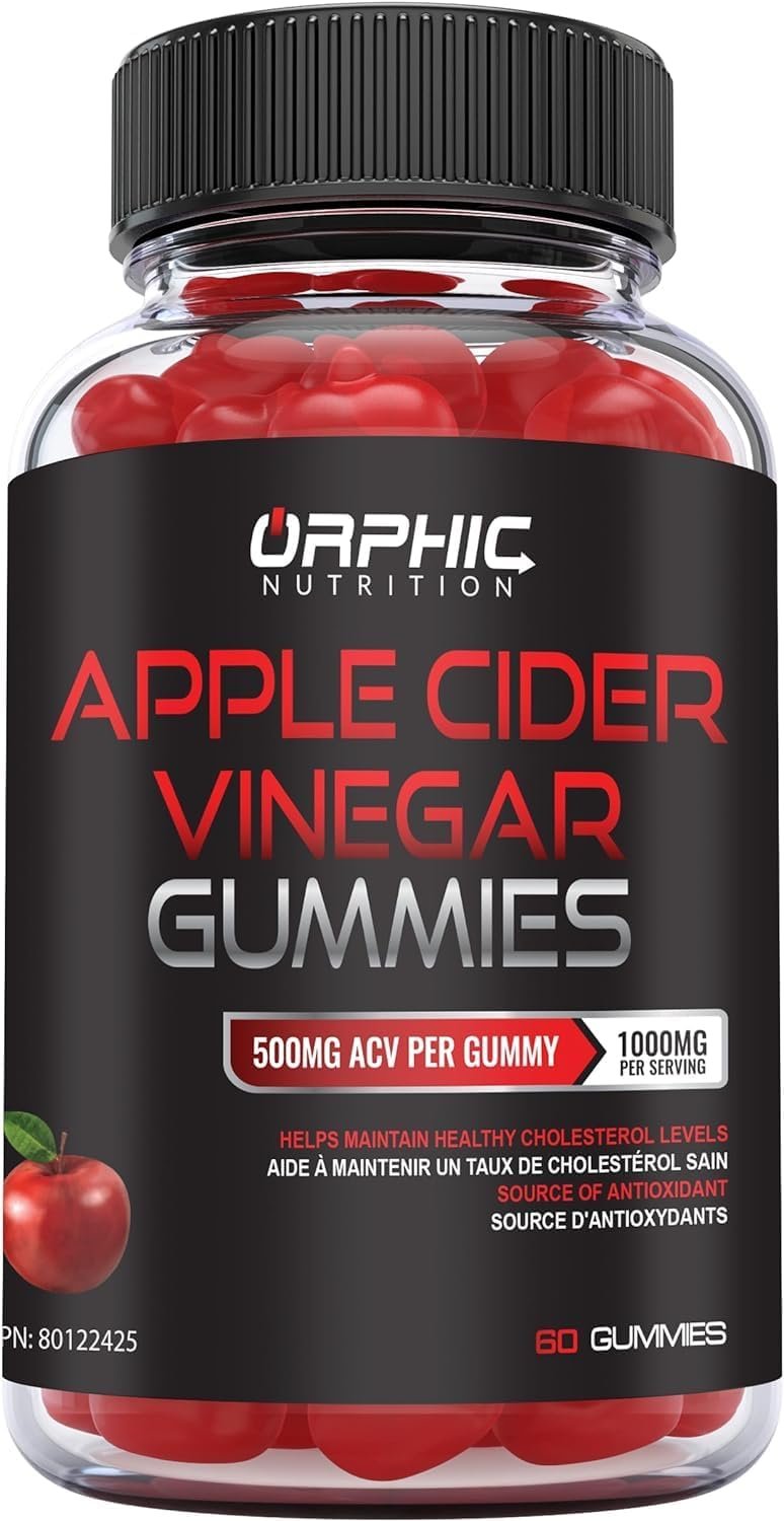 ORPHIC NUTRITION Apple Cider Vinegar Gummies 1000mg – Unfiltered ACV with Vitamin B12, Beetroot & Pomegranate (60 pcs)
