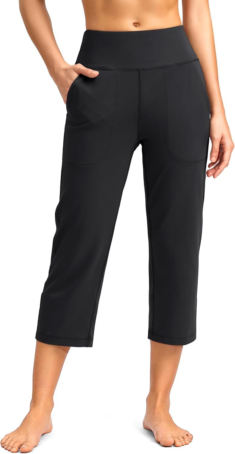 SANTINY Capri Pants for Women High Waisted Workout Yoga Capris Leggings Straight Leg Athletic Cropped Pants with Pockets