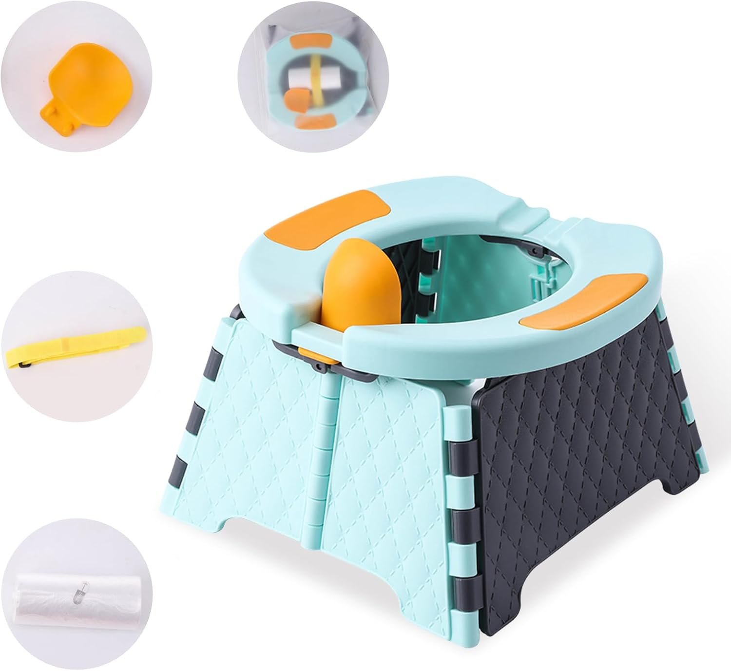 Travel Potty for Toddlers, Portable Potty Chair with Bag & 30 Pouches – Kids Toilet for Car, Camping, Indoor Outdoor – Splash-Proof Design, Easy Clean Training Seat (Blue)