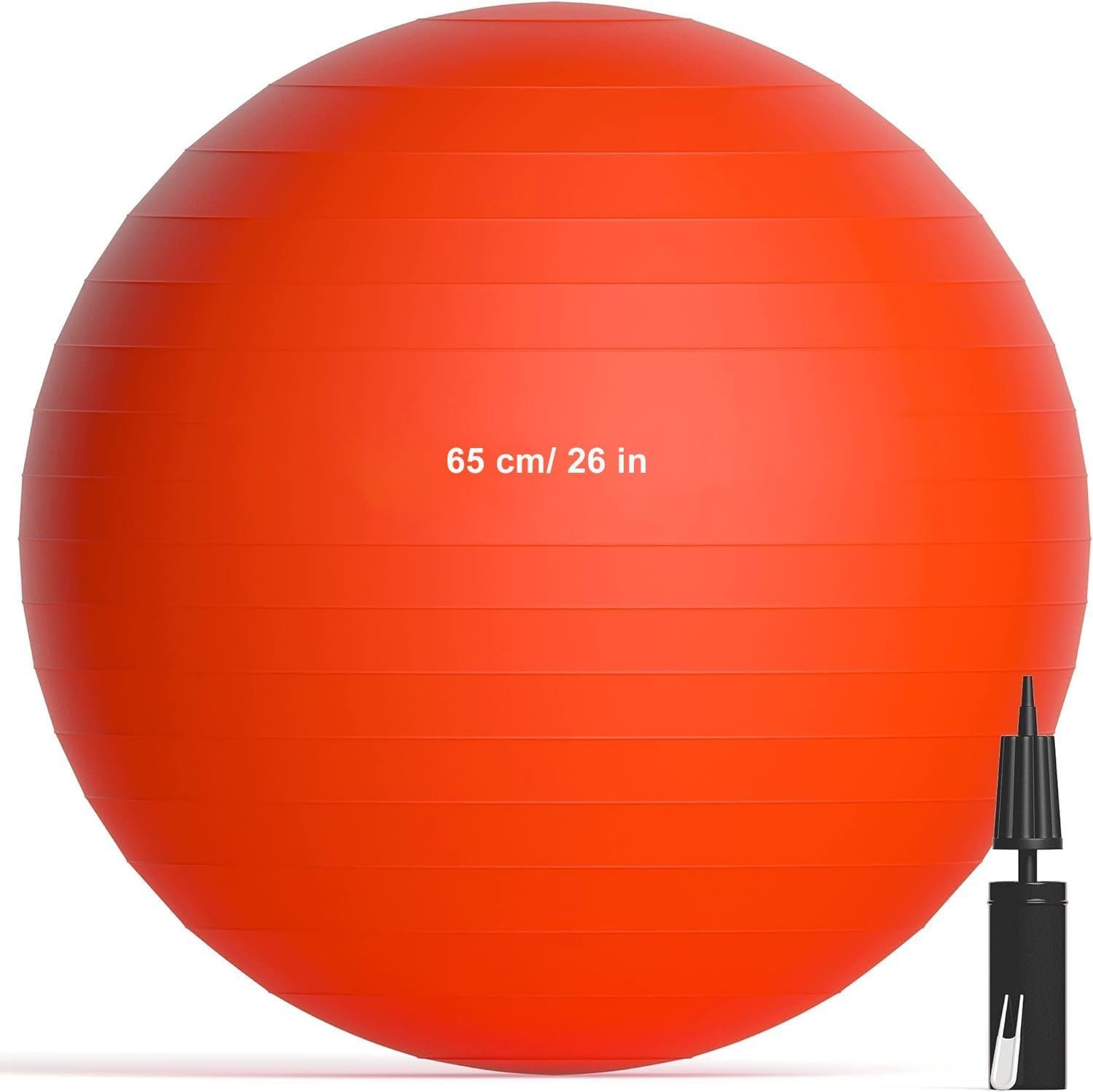 Exercise Ball Pilates Yoga Ball Anti-Burst and Slip Resistant – for Fitness, Pregnancy, Stability, Balance, Core Workout – Red Training Ball w/Pump for Home Office Gym