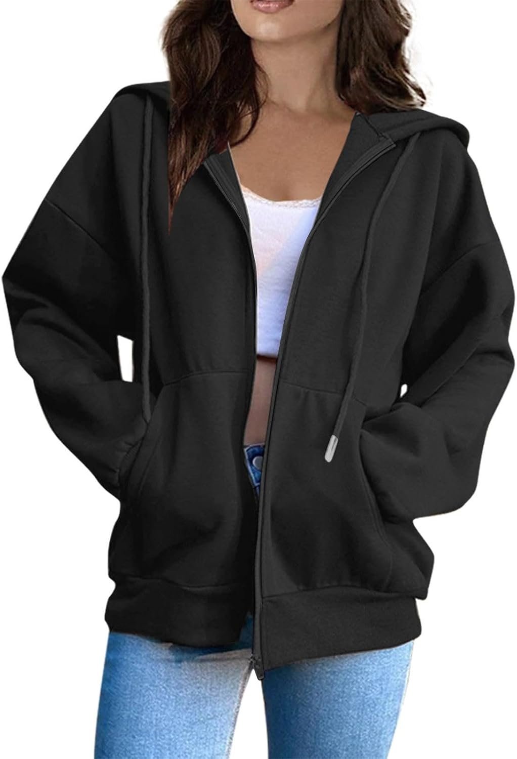 Zip Up Hoodie Women Oversized Sweatshirts 2026 Fall Fashion Fleece Lined Jacket Thick Warm Coat Winter Clothing