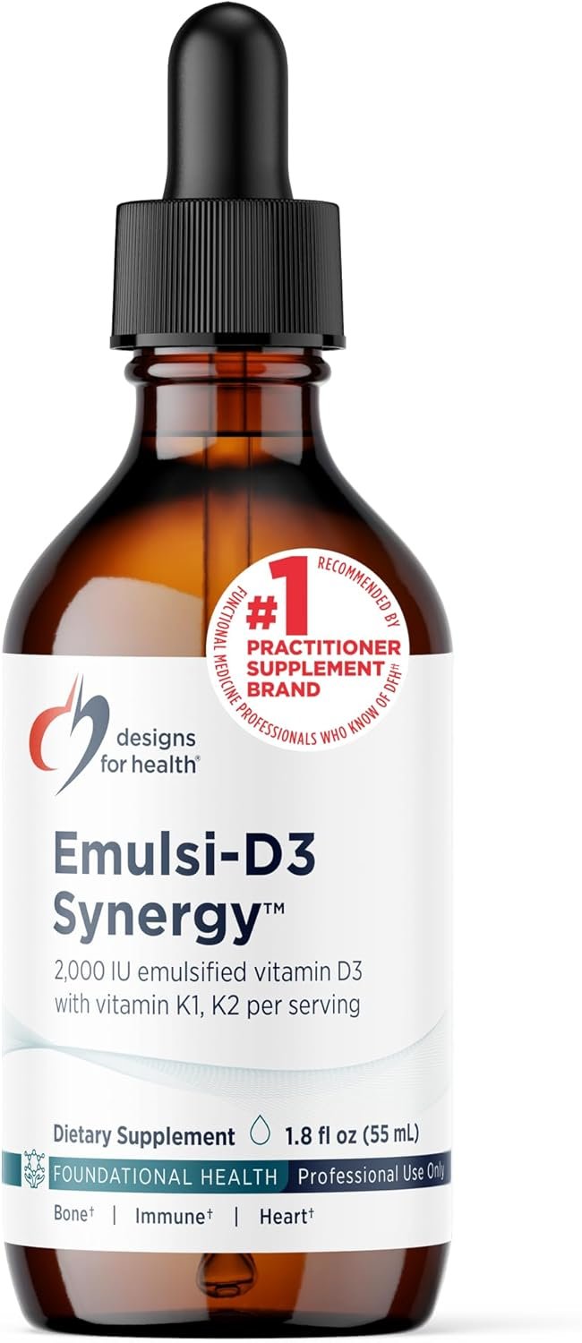 Designs for Health Emulsi-D3 Synergy 2000 IU Vitamin D Liquid with Vitamin K – Emulsified Liquid D3 K2 Drops for Immune System Support & Bone Health – Gluten-Free + Non-GMO (55 Servings / 1.8oz)