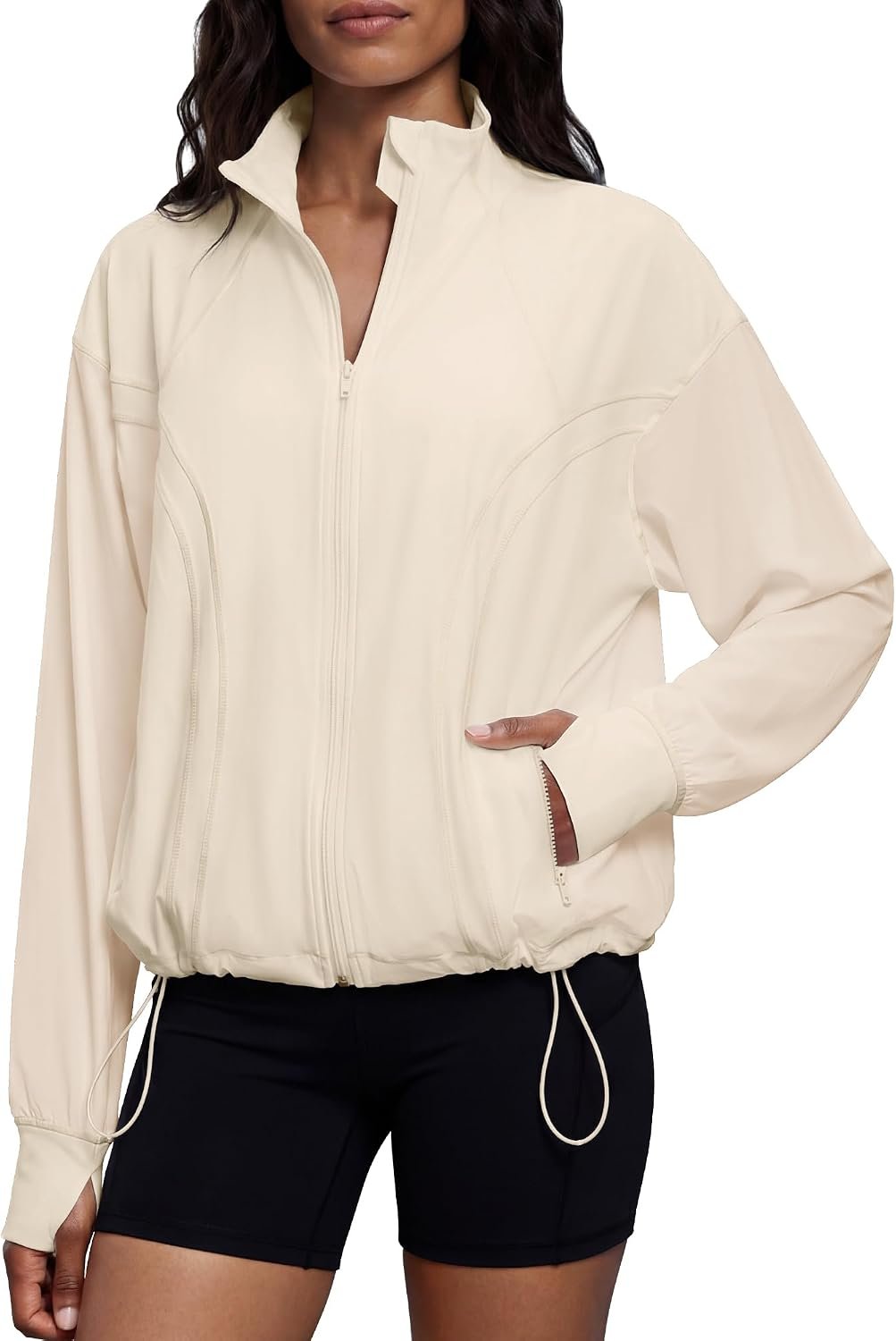 Gacaky Womens Lightweight Full Zip Athletic Jacket Oversized Yoga Workout Jacket Windbreaker Jacket Hiking Outdoor Pockets