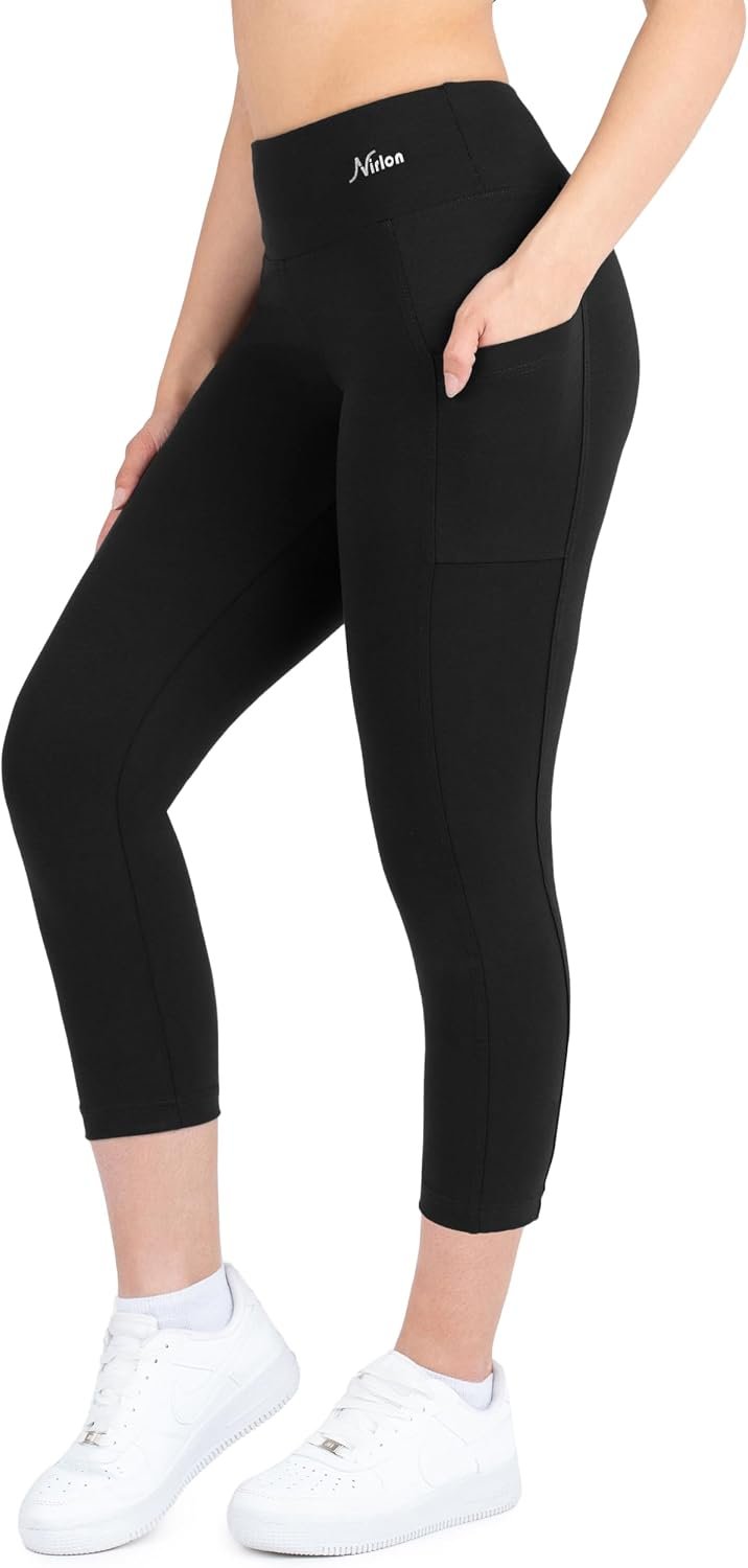 Nirlon Capri Leggings with Pockets – Capri Leggings with Pockets for Women Breathable High Waisted Capri Leggings for Women