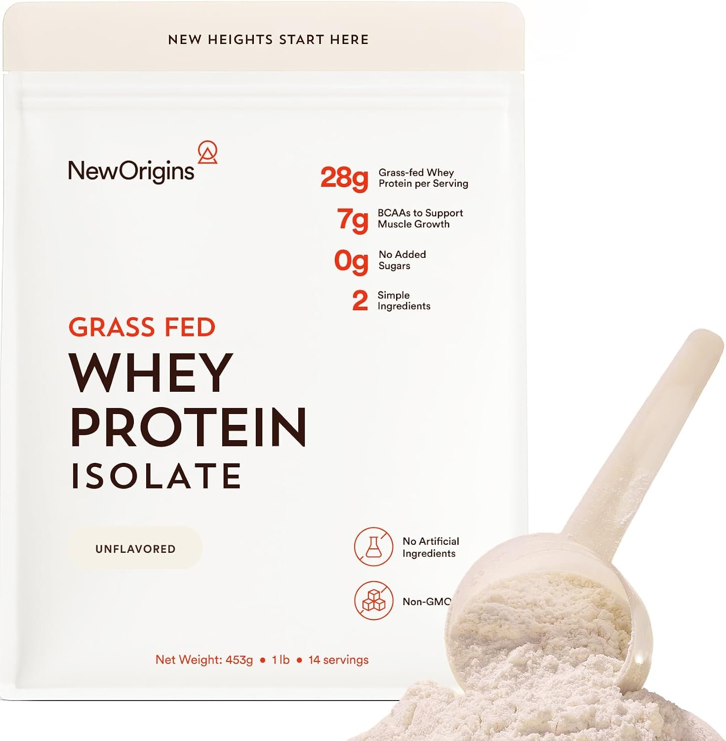 New Origins European Grass Fed Whey Protein Isolate (Unflavored, 14 Servings, Non-GMO, Gluten-Free, Sugar & Soy Free)