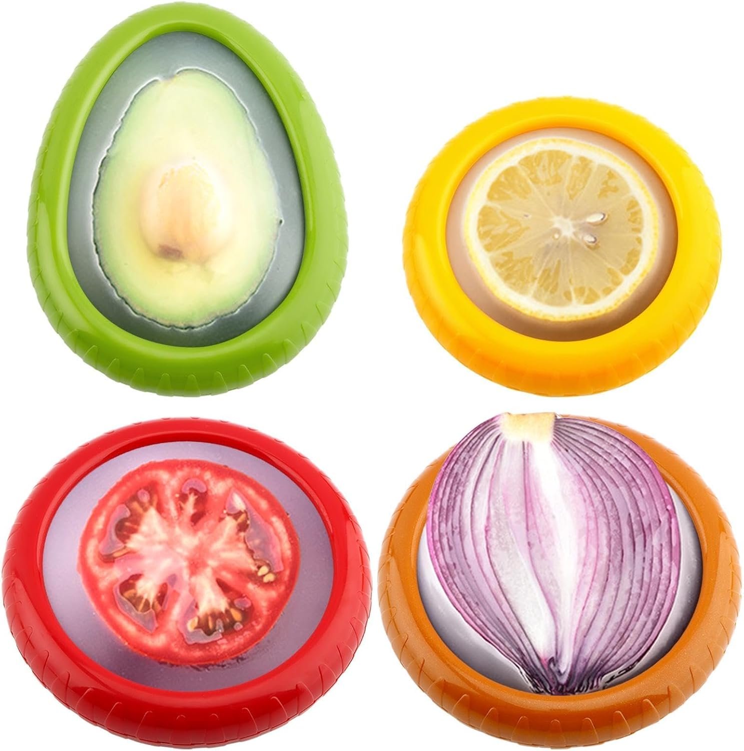 T-Raputa Avocado Saver and Tomato Holder – Set of 4 Reusable Storage Containers for Fridge – Ideal for Garlic, Onions, Lemons, and Potatoes
