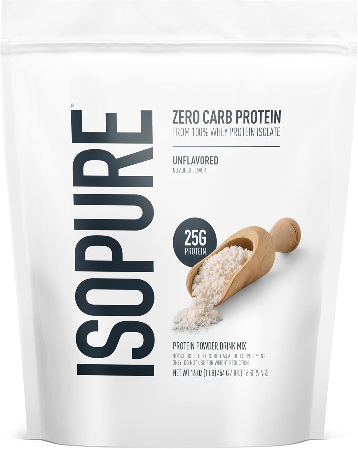 Isopure Zero Carb 100% Pure Whey Isolate Protein Powder, Gluten Free, with Vitamins, Unflavored, 25g Protein Per Serving, 1 Lb, 16 Servings (Packaging May Vary)
