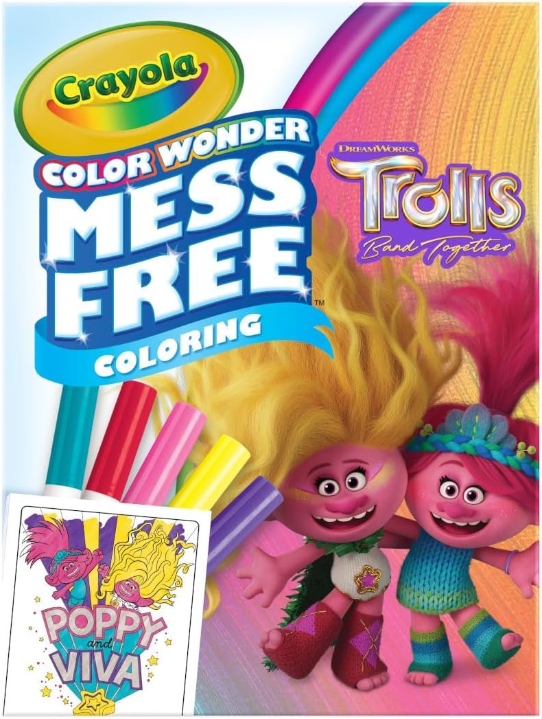 Crayola Trolls 3 Color Wonder Activity Set, Trolls Mess Free Coloring Pages for Toddlers, Travel Activity, Troll Toys, Toddler Gifts
