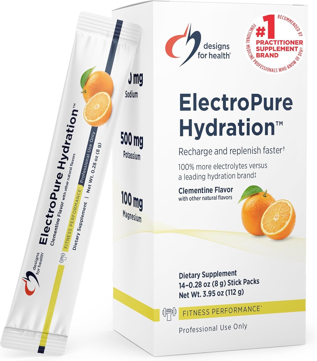 Designs for Health ElectroPure Hydration Packets, Clementine Flavor – Electrolytes Powder with Vitamin C, Magnesium, Zinc, and Potassium – with Stevia and Monk Fruit Sweetener (14 Stick Packets)