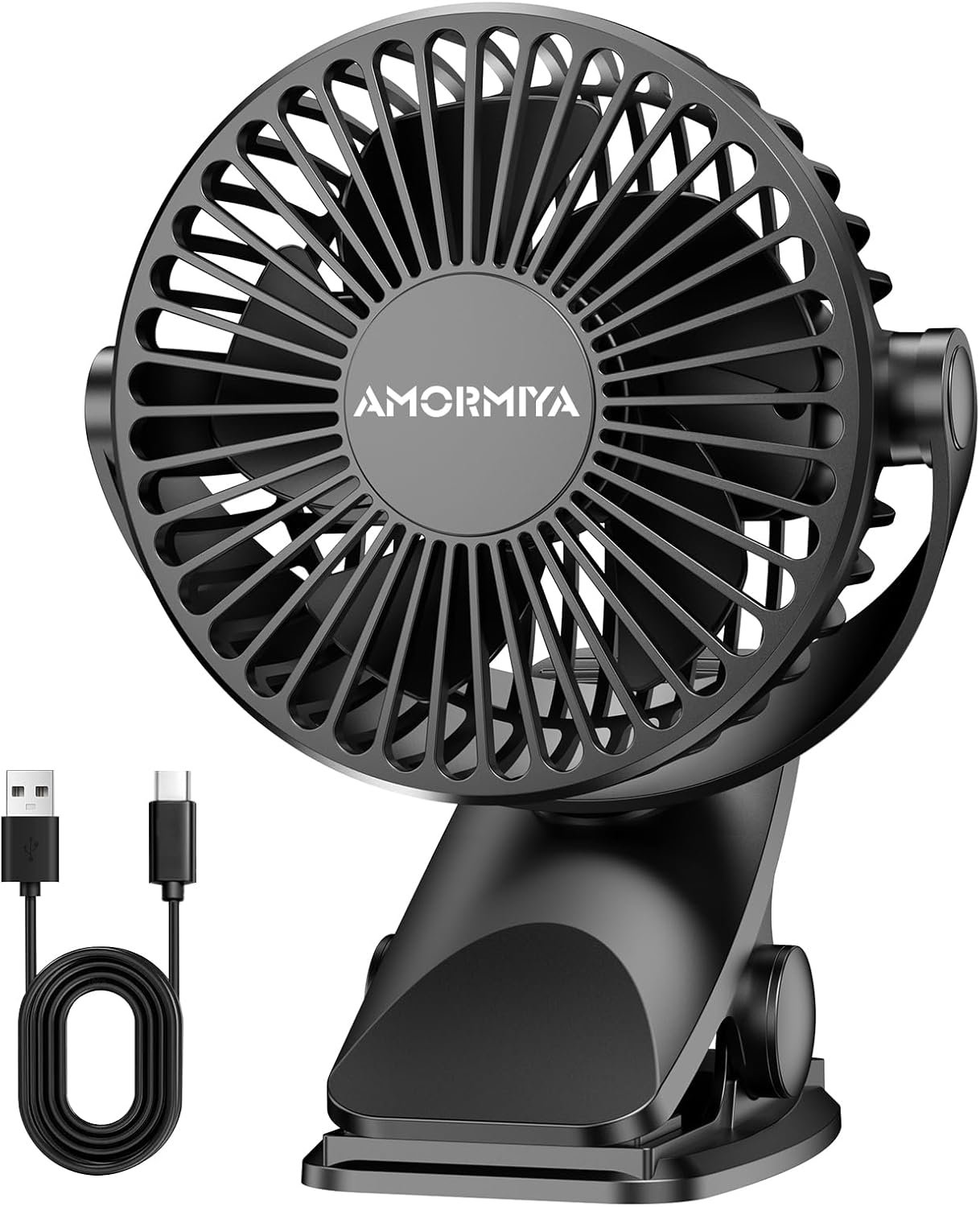 Portable Clip on Fan, 4000mAh Battery Operated Fan, Max 4.5m/s Strong Airflow, 20H Runtime, Quiet 3 Speed USB Rechargeable Mini Personal Fan for Desk Golf Cart Camping, 360° Rotate, Black