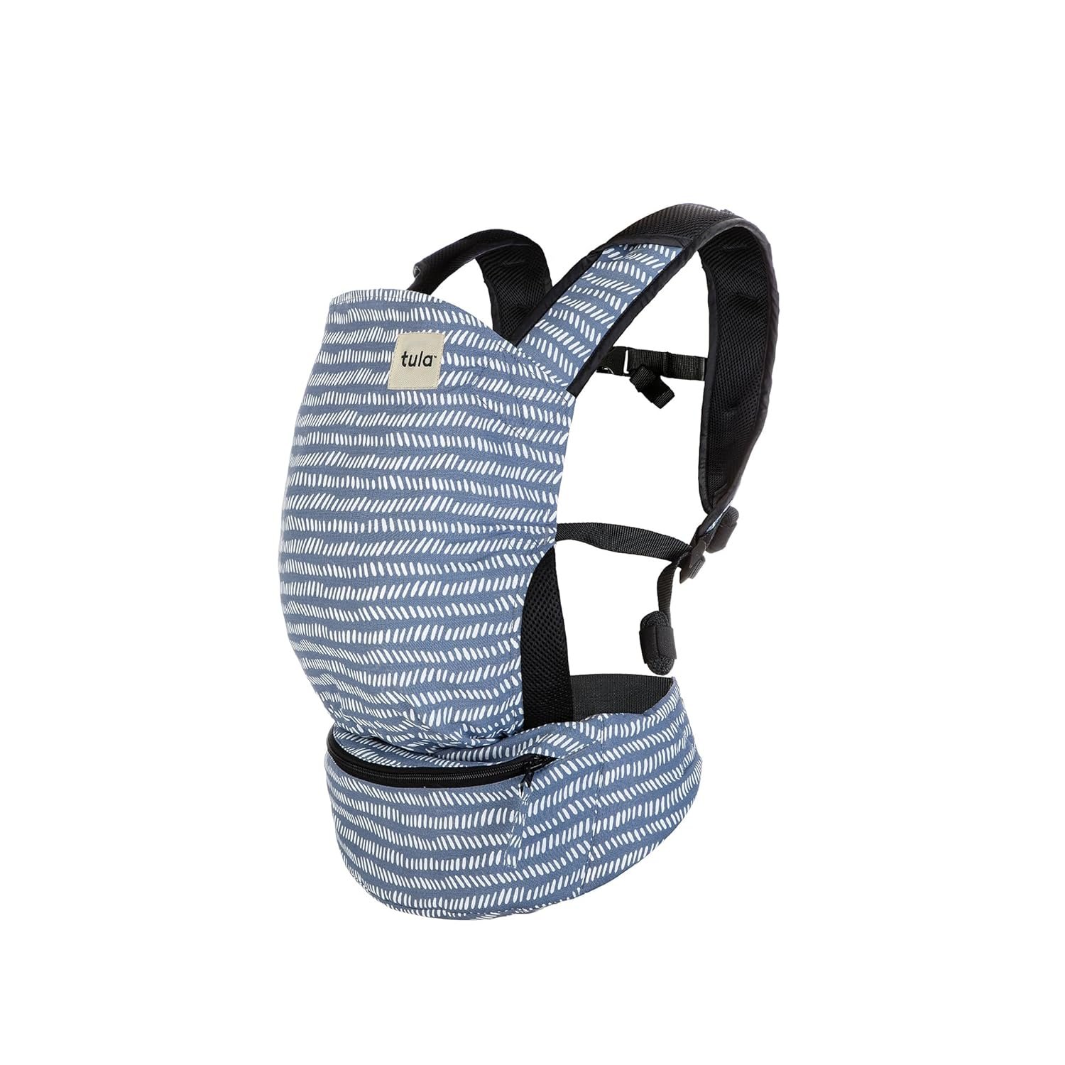 Baby Tula Lite Ripstop Nylon Compact Baby Carrier, Lightweight & Ergonomic Carrier for Travel w/Convenient Storage Hip Pouch, Multiple Carrying Positions for 12lbs to 30lbs – Beyond (Steel Blue/Dash)