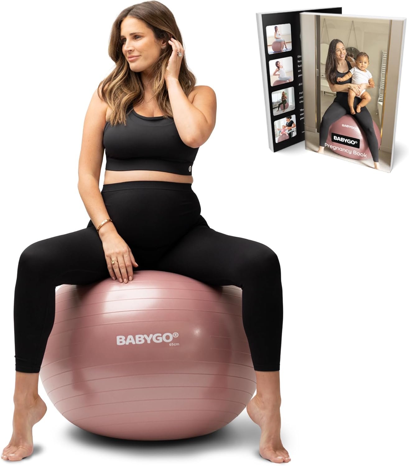 BABYGO Birthing Ball – Pregnancy Yoga Labor & Exercise Ball & Book Set Trimester Targeting, Maternity Physio, Birth & Recovery Plan Included Anti Burst Eco Friendly