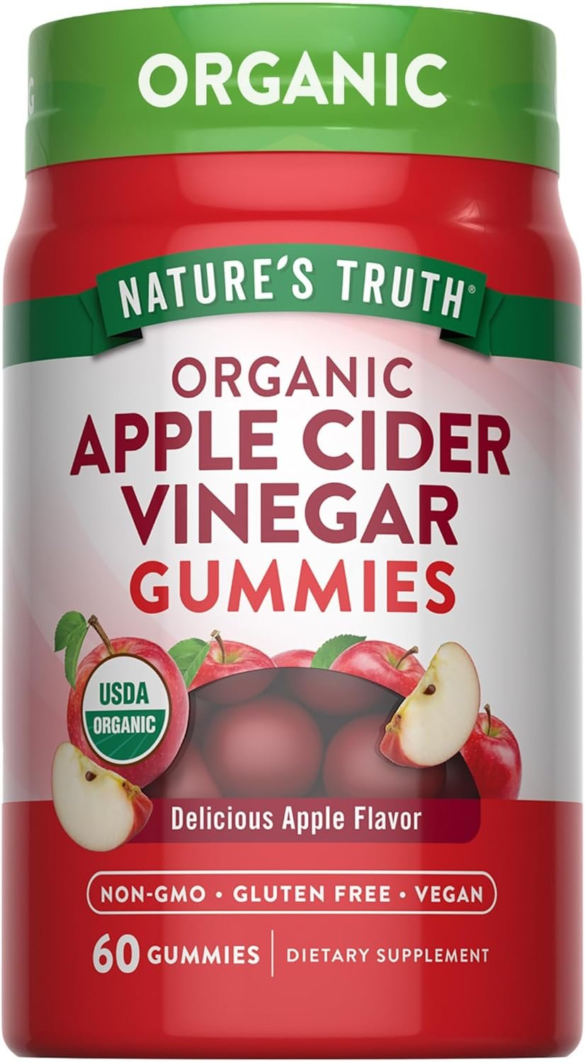 Nature’s Truth Organic Apple Cider Vinegar Gummies | 60 Count | Vegan, Gluten Free & Non-GMO Supplement | USDA Organic | Apple Flavor