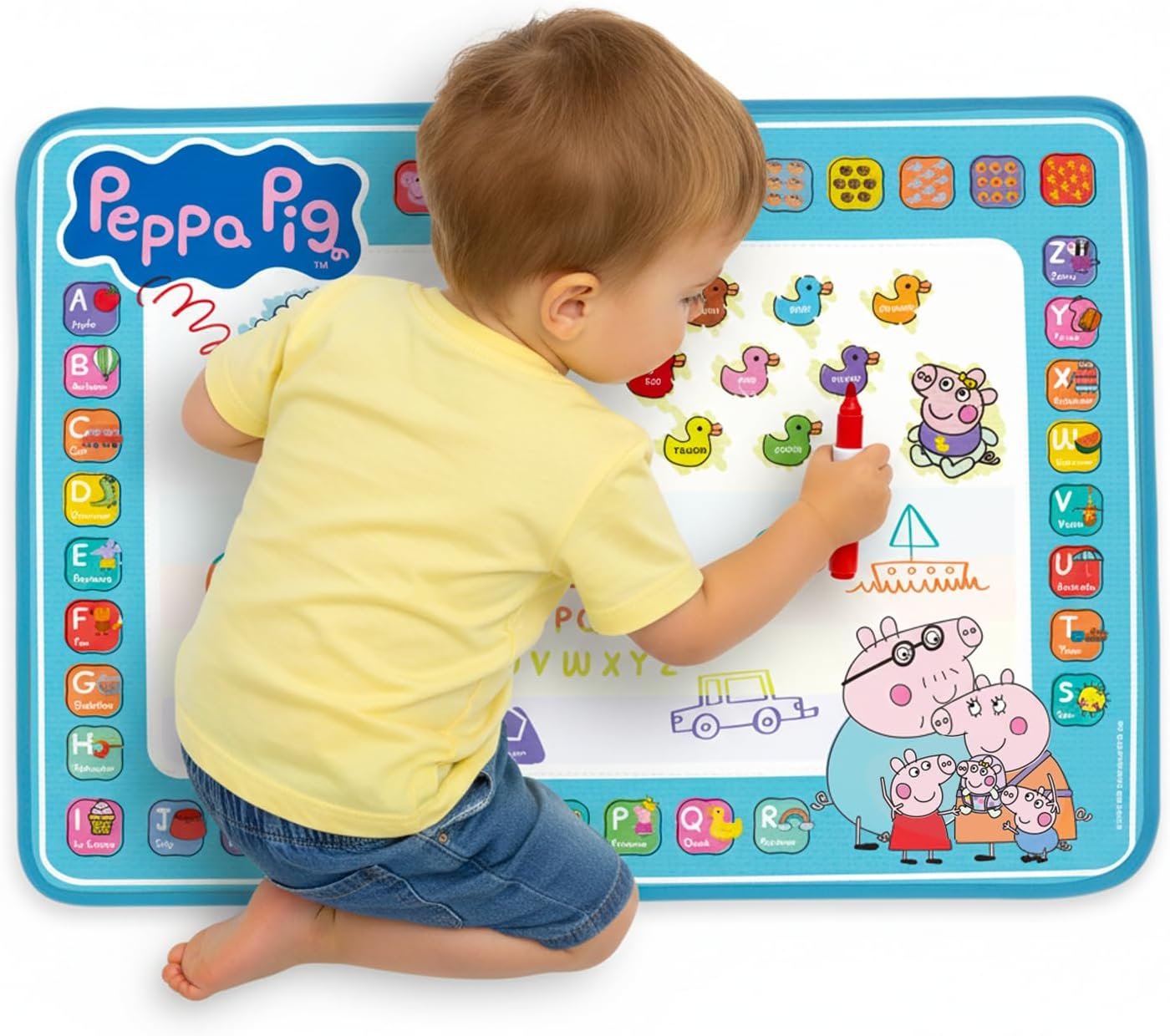 Evie Pig Water Doodle Mat for Kids 50x70cm – Mess Free Aqua Magic Drawing Mat with Pens, Portable Reusable Coloring Pad, Travel Educational Toy Birthday Christmas Gift for Toddler Boys Girls Ages 3-8