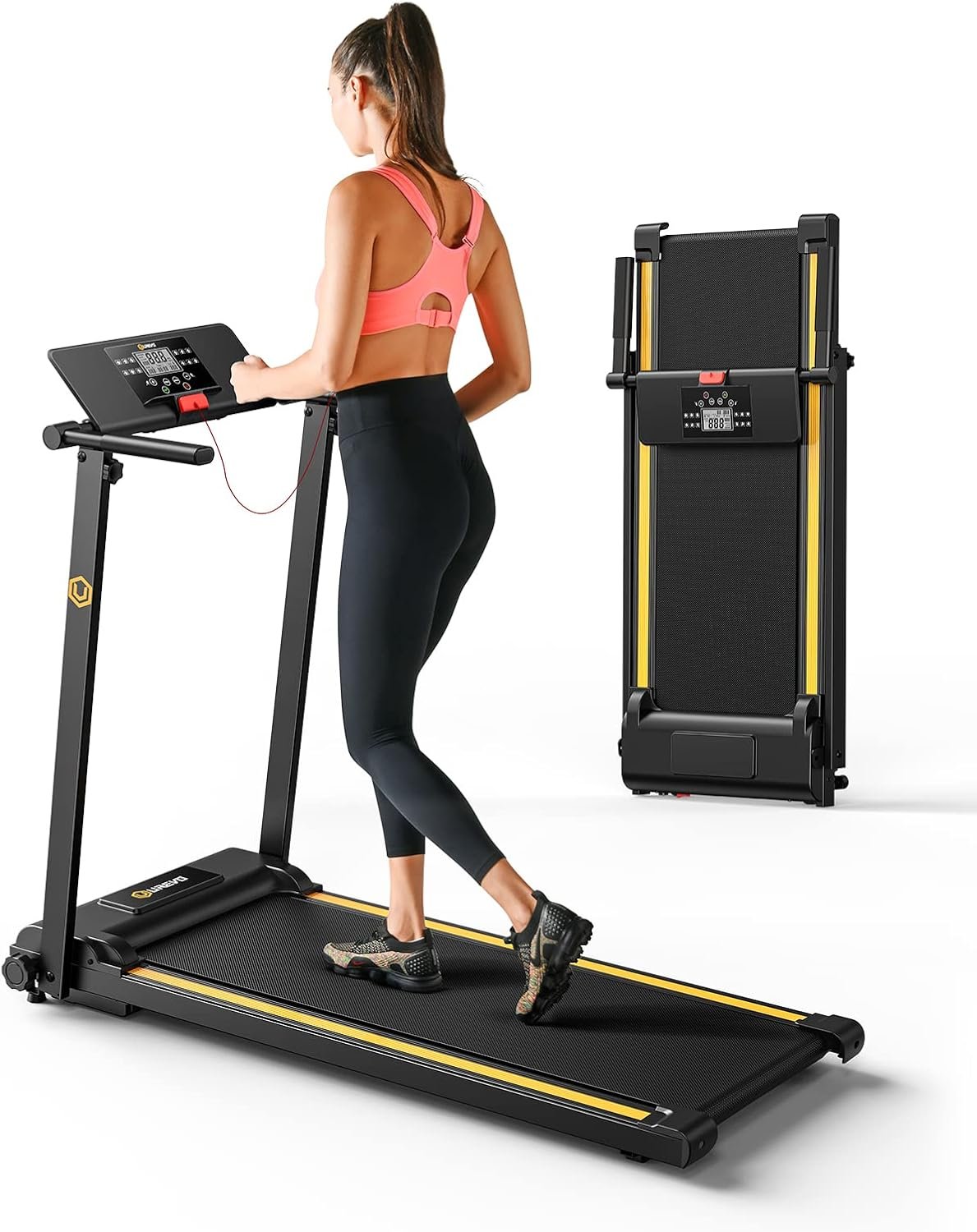 UREVO Treadmill with Standing Desk Workstation, Walking Pad Treadmills for Home Office, Under Desk Compact Design Treadmill with HIIT Programs, Remote Control, LED Display