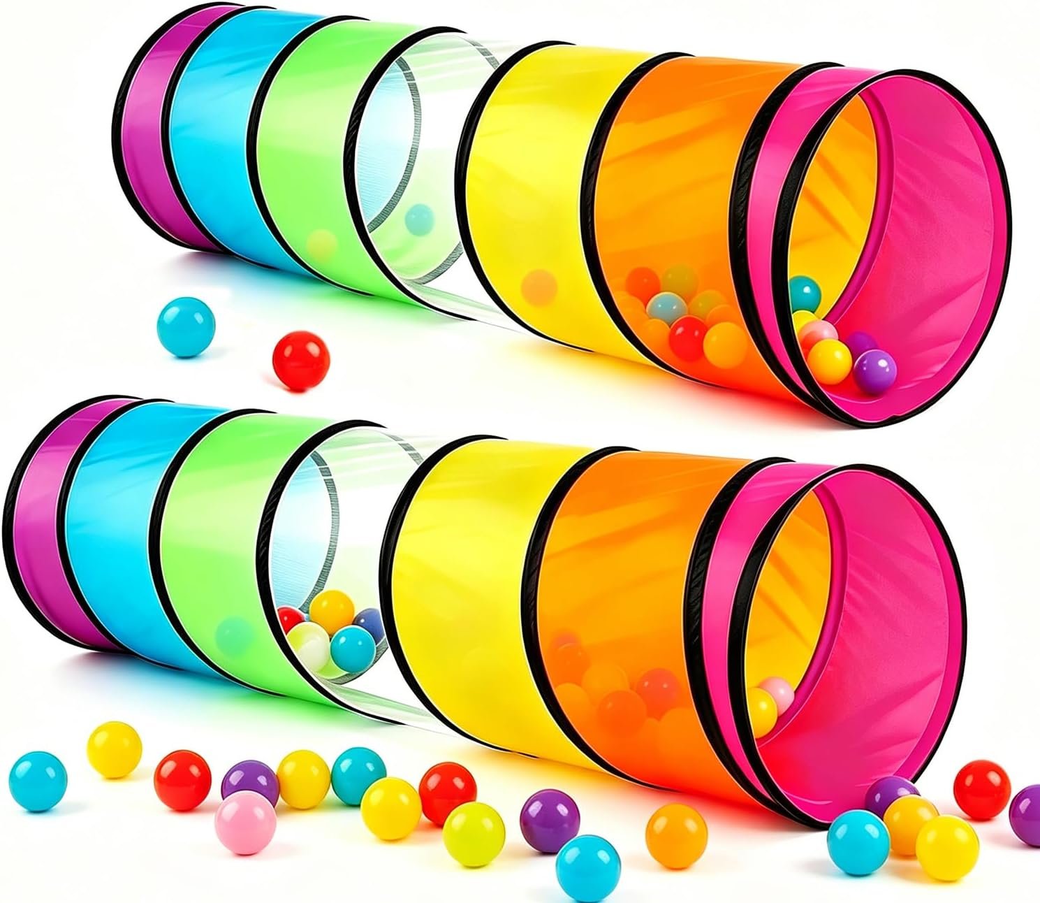 2Pcs Kids Play Tunnel Tent for Toddlers, Colorful Pop Up Tunnel with Breathable Mesh, Crawl Tunnel for Boy and Girl Play Tunnel Indoor and Outdoor