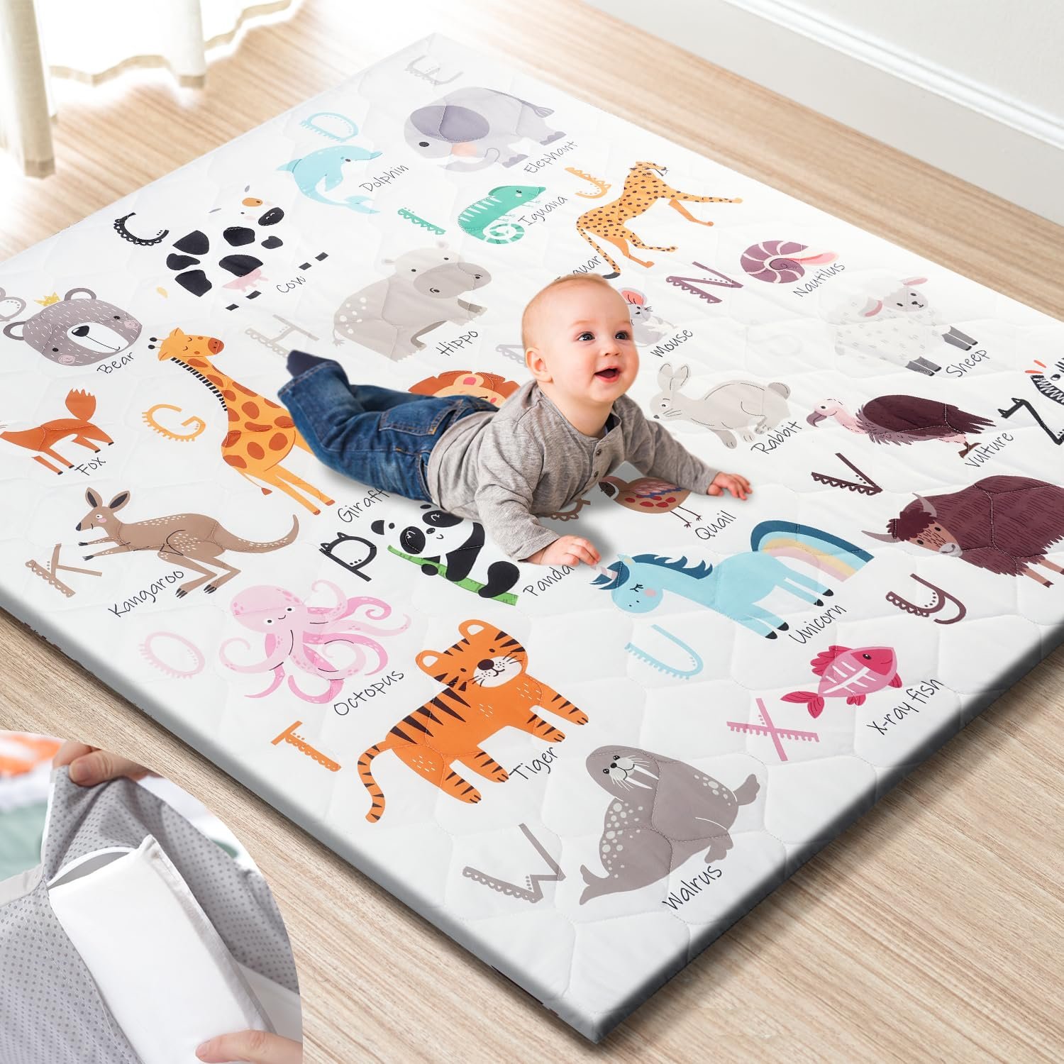 TINYHARBO Premium Foam Baby Play Mat 50″ x 50″ – Removable & Machine Washable Cover, Extra Thick Padding Playpen Mat, Non-Slip Crawling Mat, Easy to Clean for Infants, Toddlers & Babies