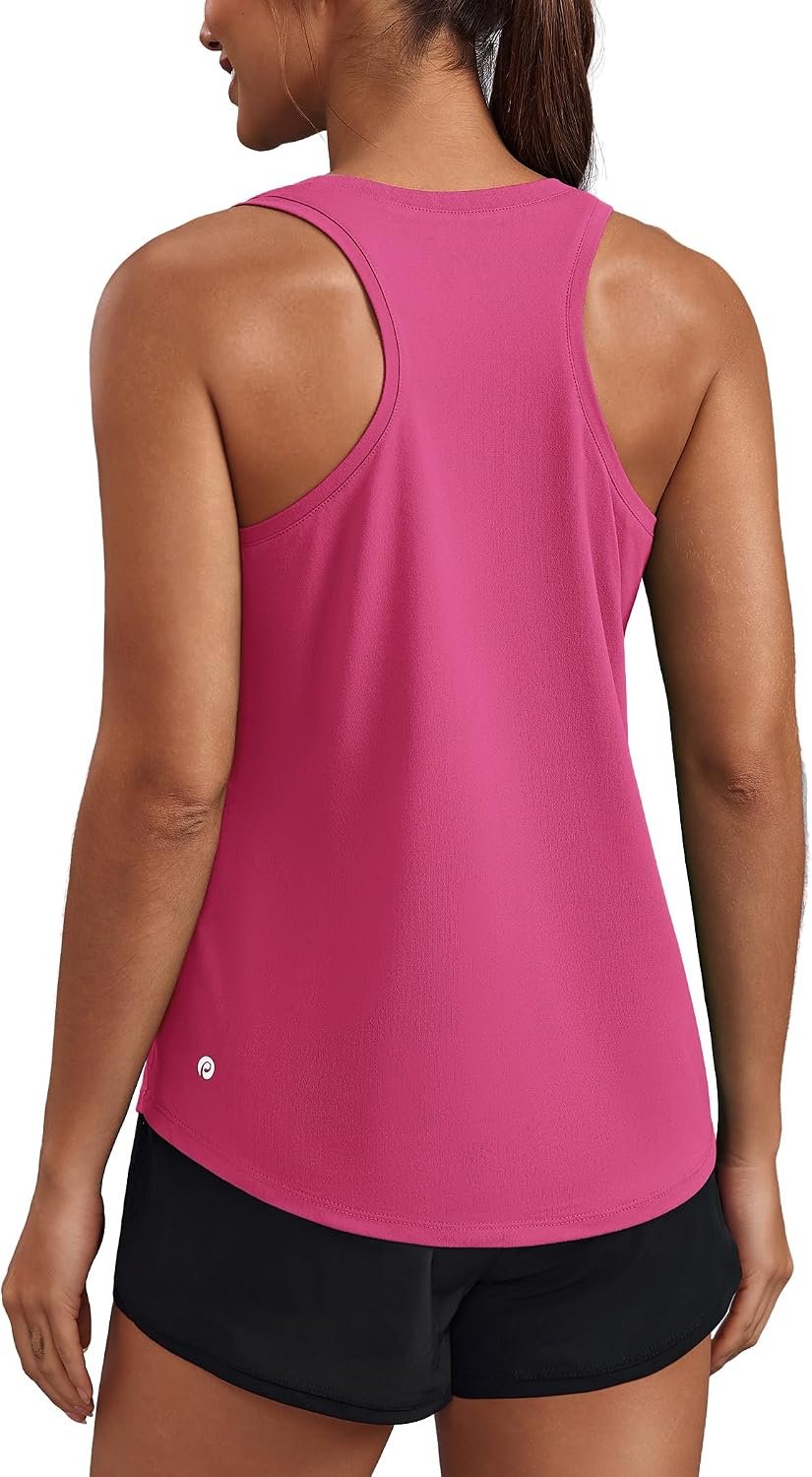 PINSPARK Soft Workout Tank Tops for Women UPF 50+ U Neck Athletic Shirts Quick Dry Racerback Yoga Running Gym Muscle Tank