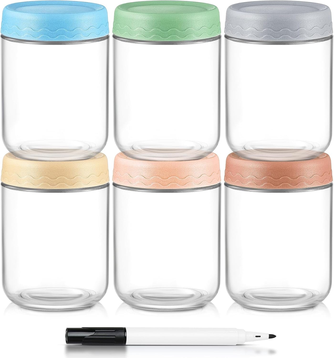 DRKIO 16 Oz Overnight Oats Containers with Lids – 6 Pack Glass Storage Jars with Airtight Lids Wide Mouth Mason Food Jars Great for Meal Prep Salad Chia Pudding Snacks Yogurt Sugar Spice Cereal