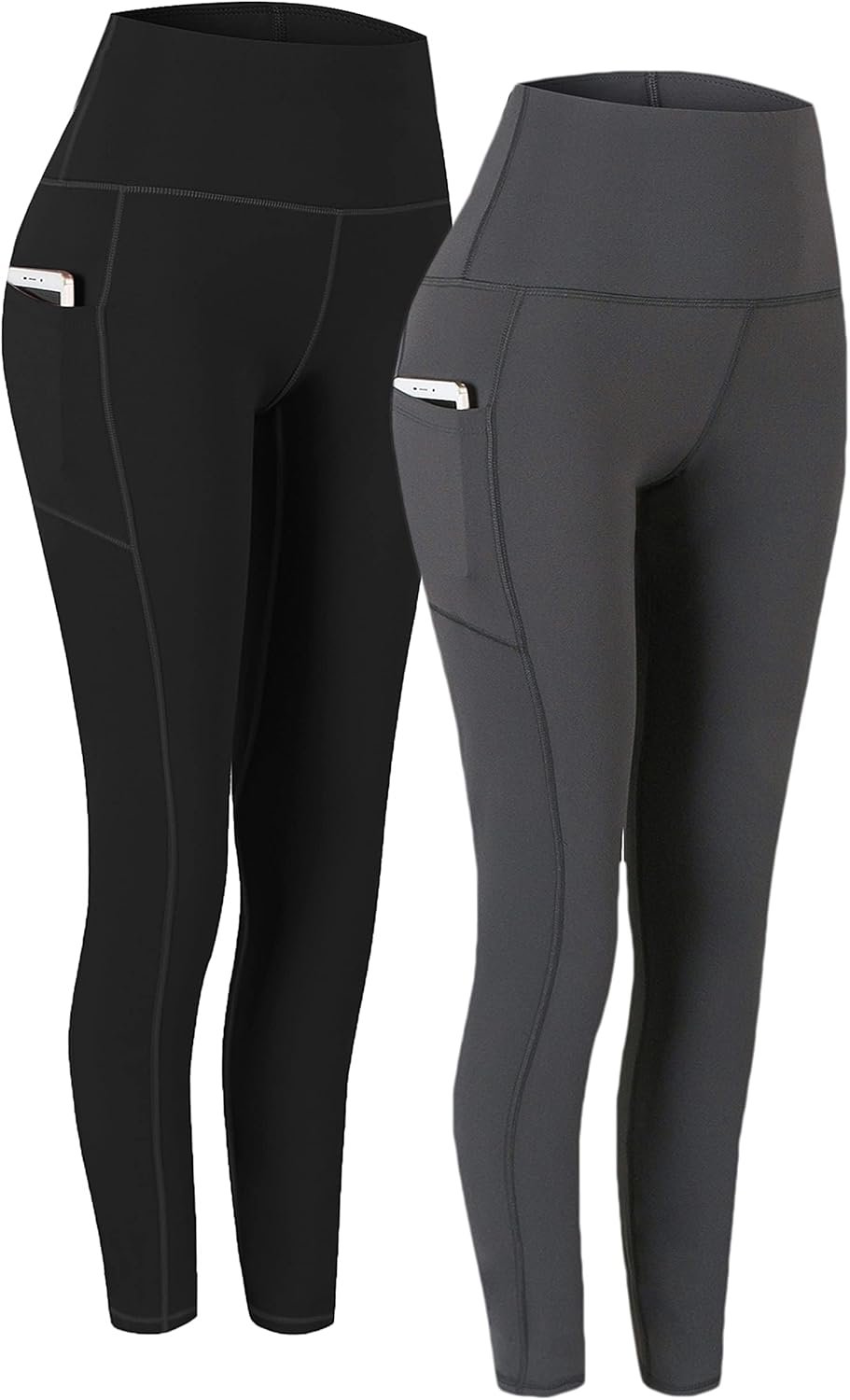 Fengbay 2 Pack High Waist Yoga Pants with Pockets, Tummy Control Workout Running Yoga Leggings for Women